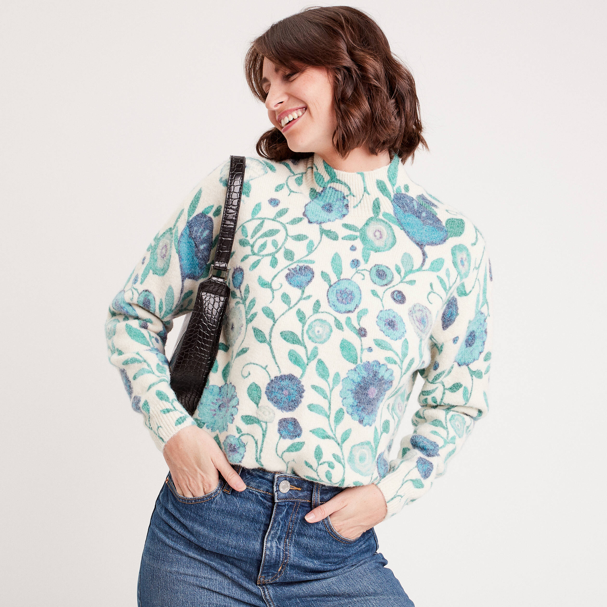 Pull col montant beige femme