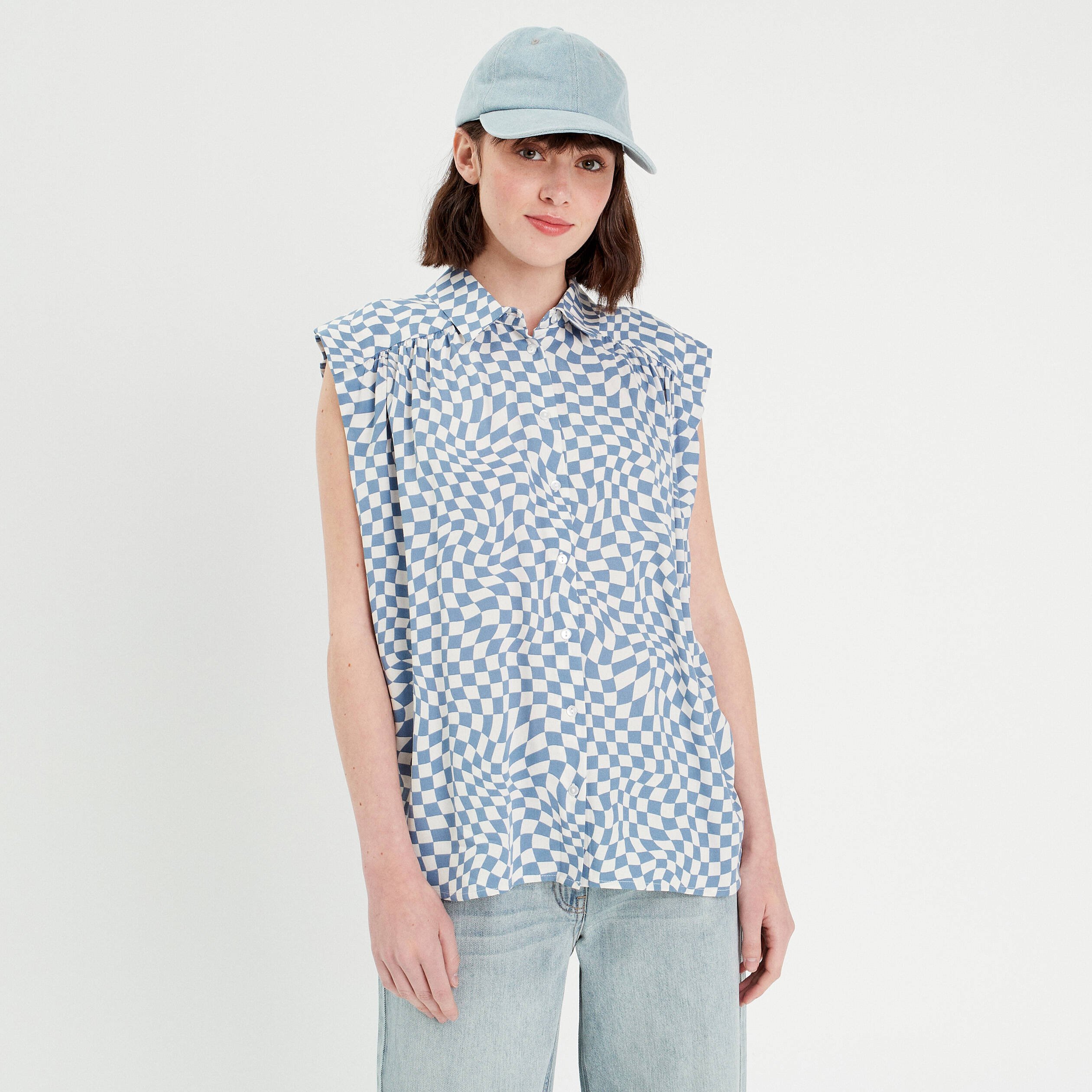 chemise sans manches bleu femme Chemise sans manches bleu femme