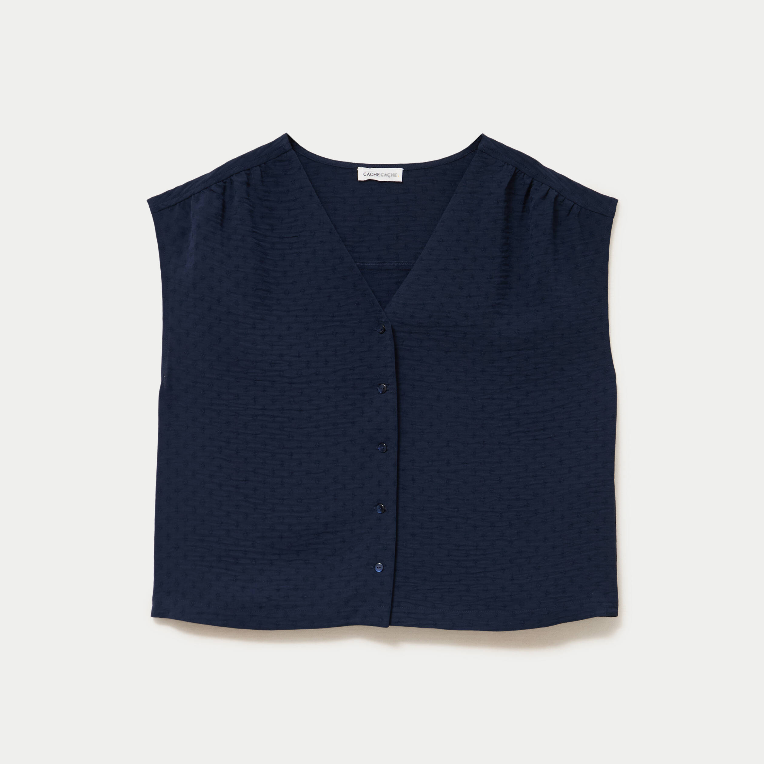 Blouse droite sans manches col v bleu marine femme