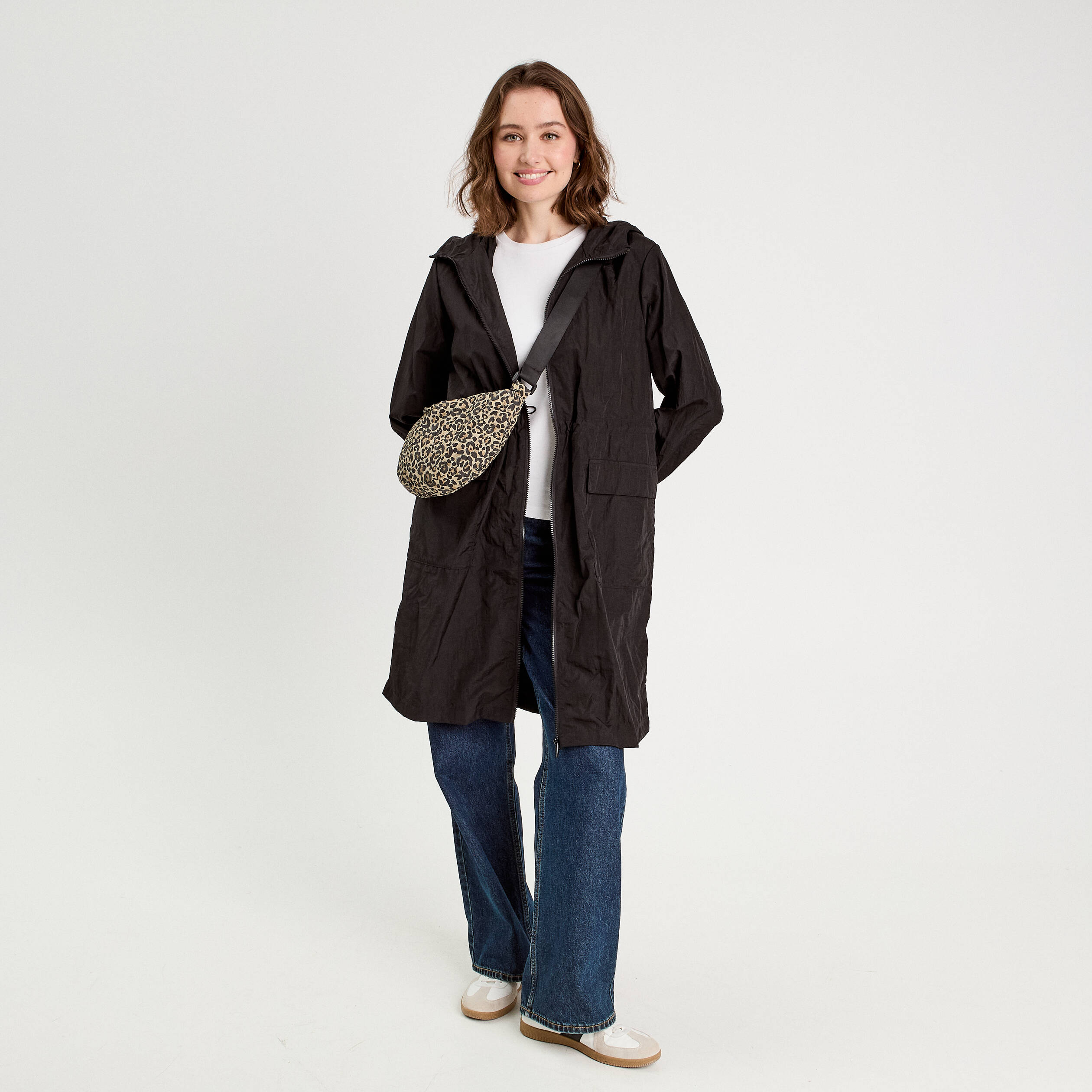 Parka d&eacute;perlante 2-en-1 avec pochette noir femme