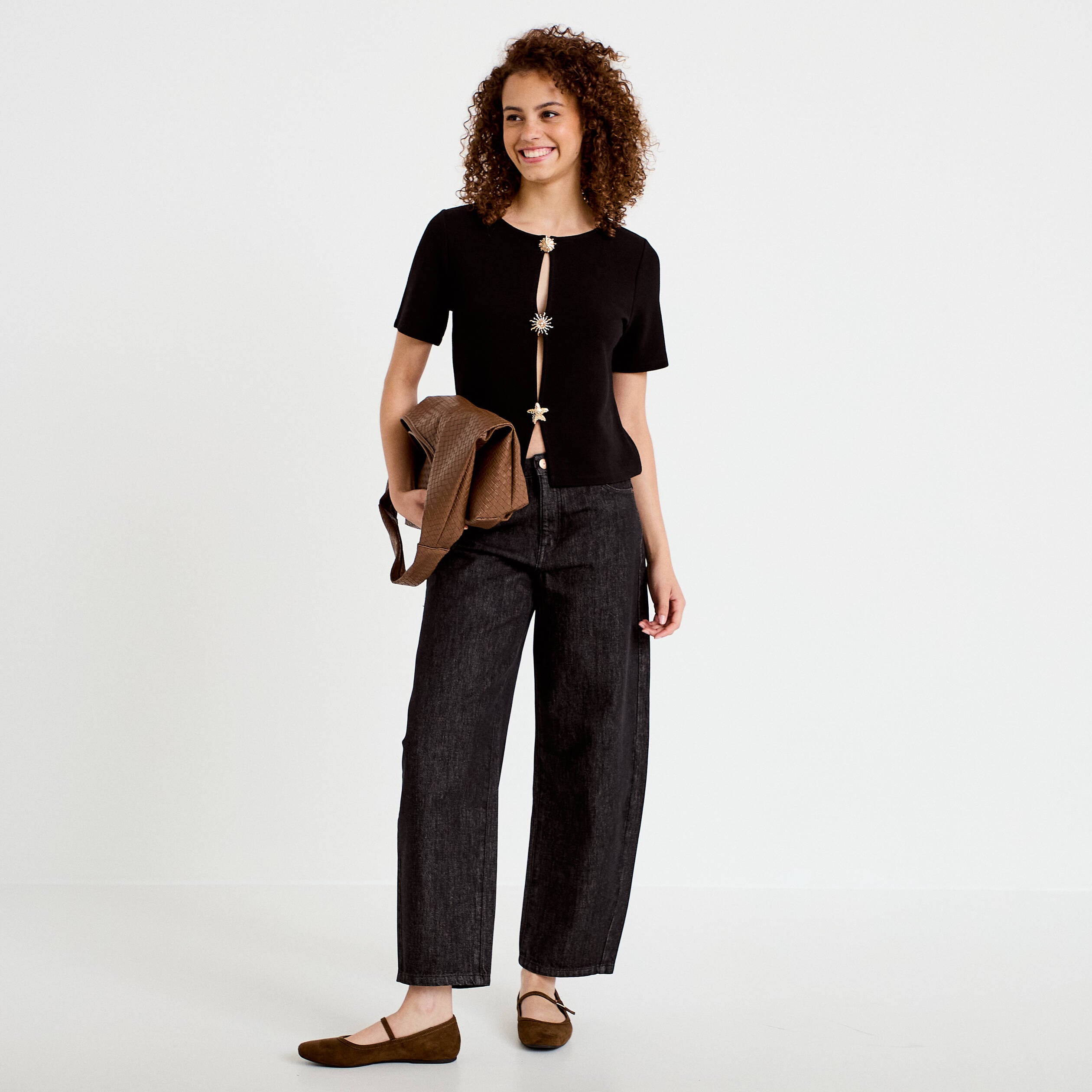 Gilet droit court manches courtes noir femme