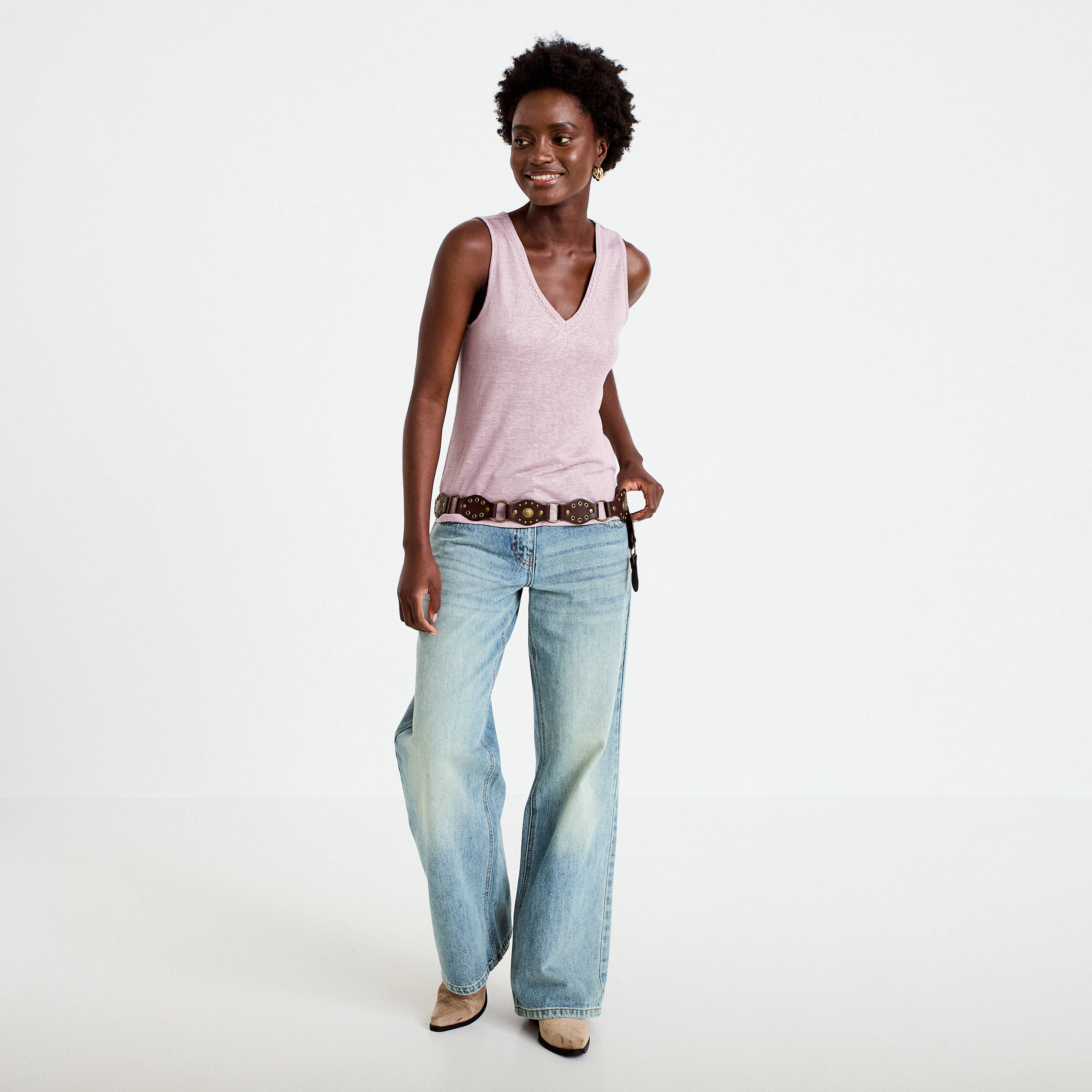 D&eacute;bardeur col v violet clair femme