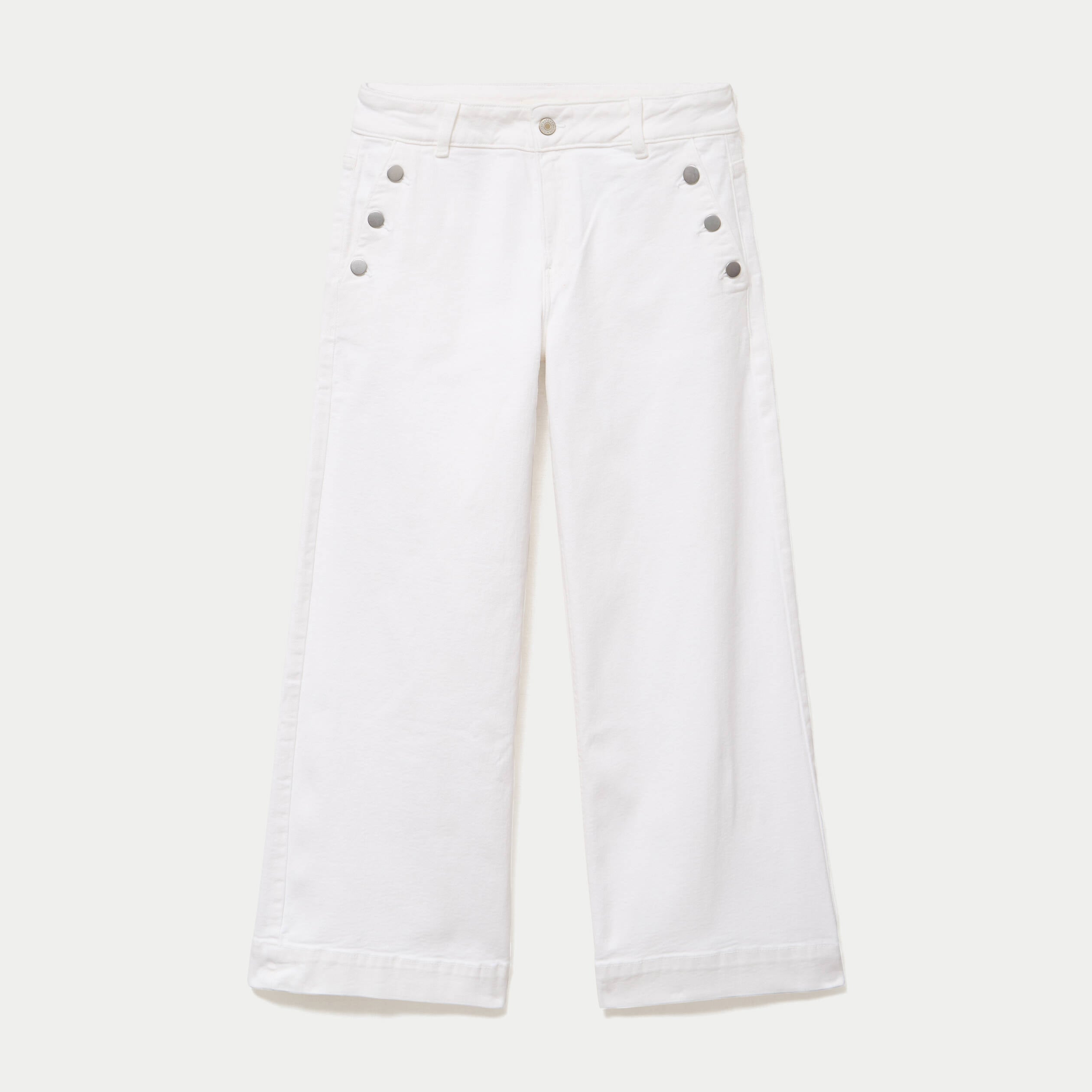 Jean wide leg cropped taille haute denim blanc femme