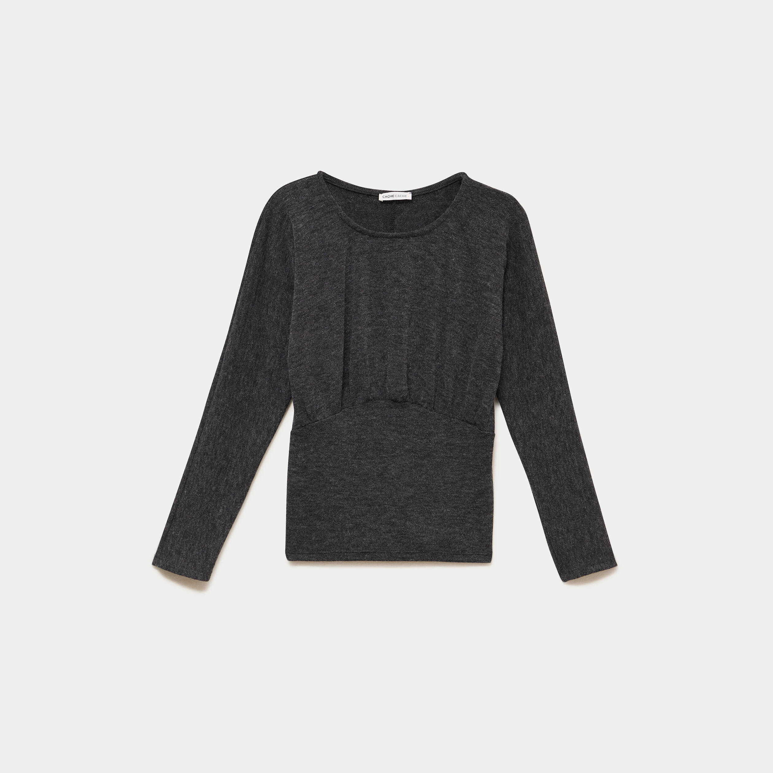 Pull col rond manches longues gris fonc&eacute; femme