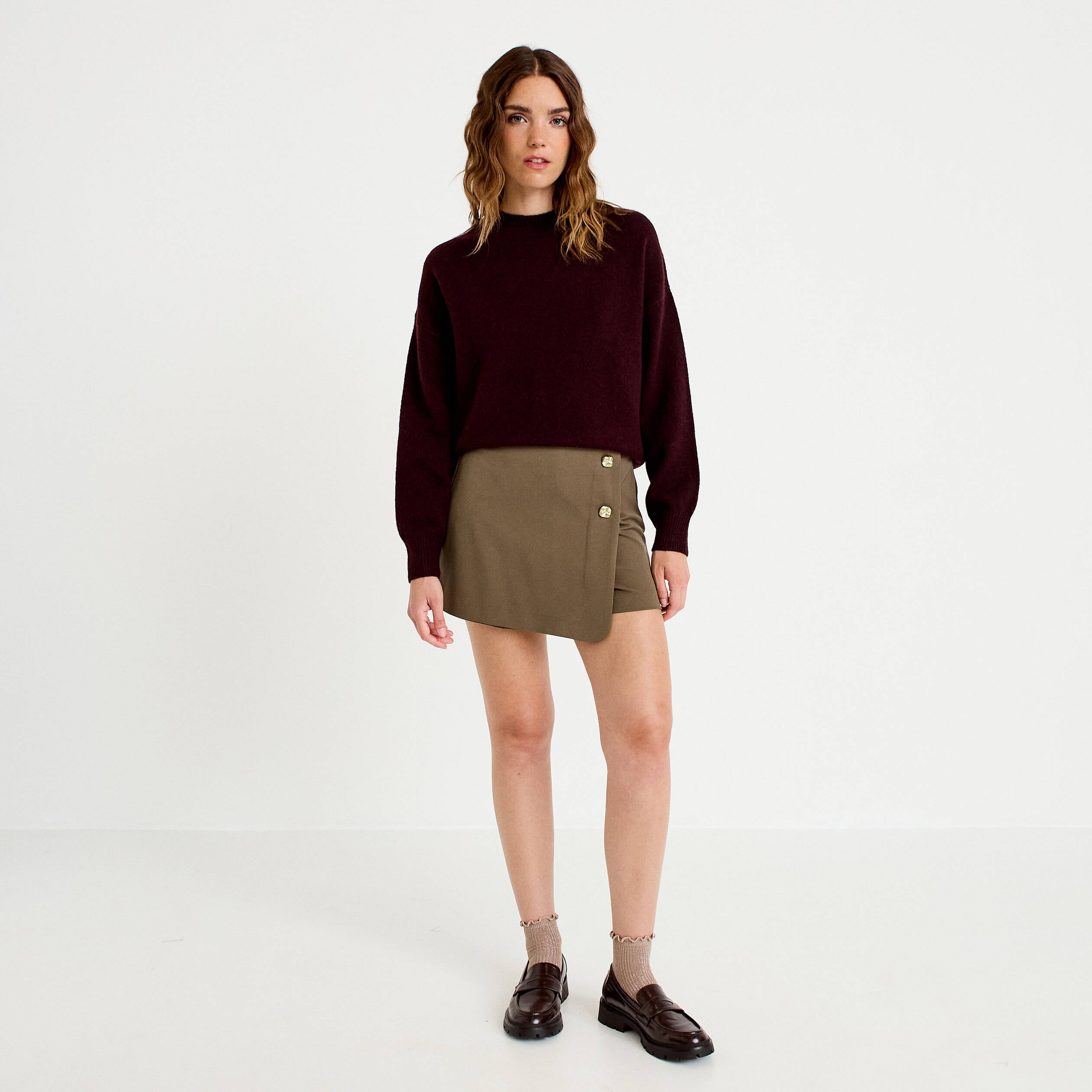 Jupe-short trap&egrave;ze courte taupe femme