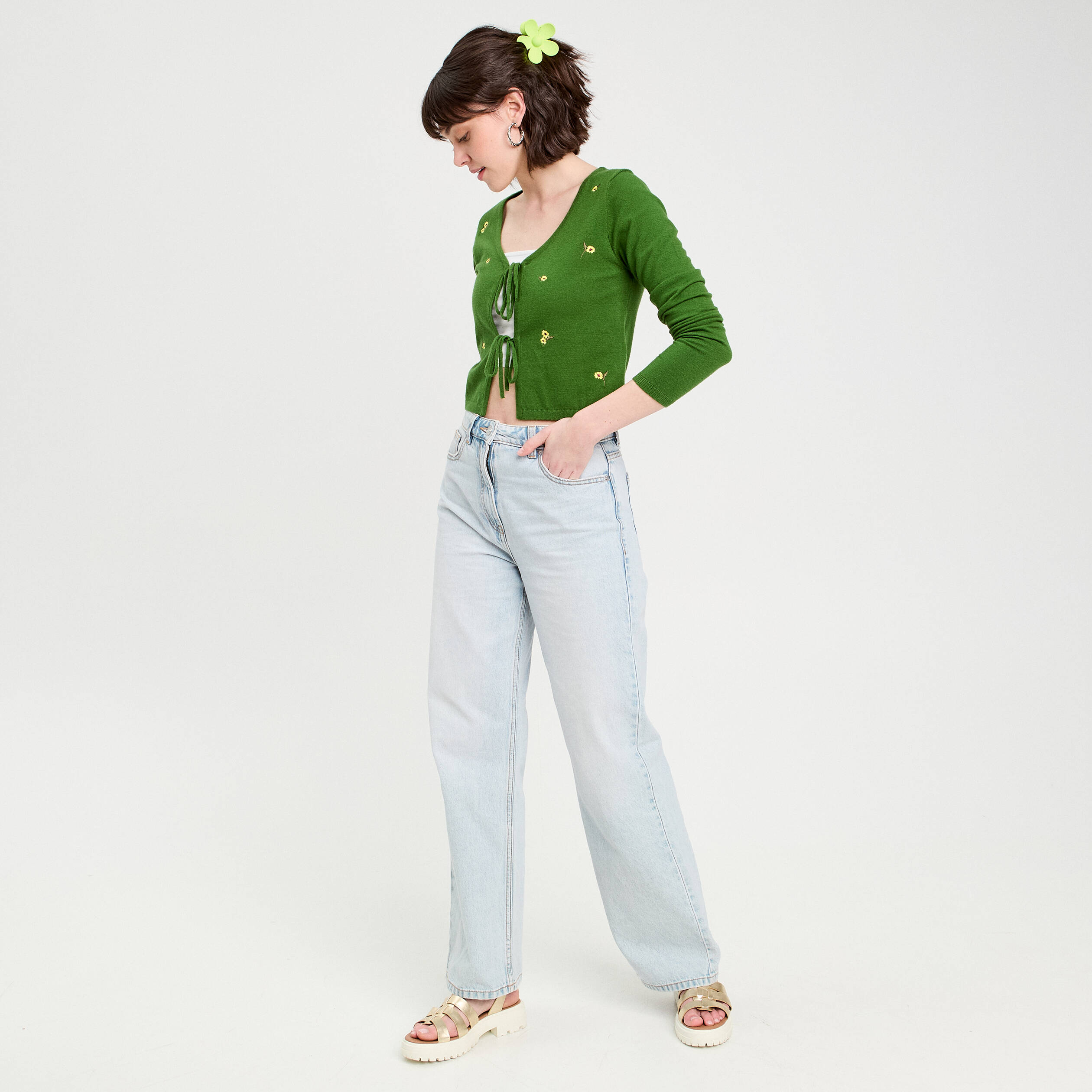 gilet avec broderie vert femme Gilet avec broderie vert femme