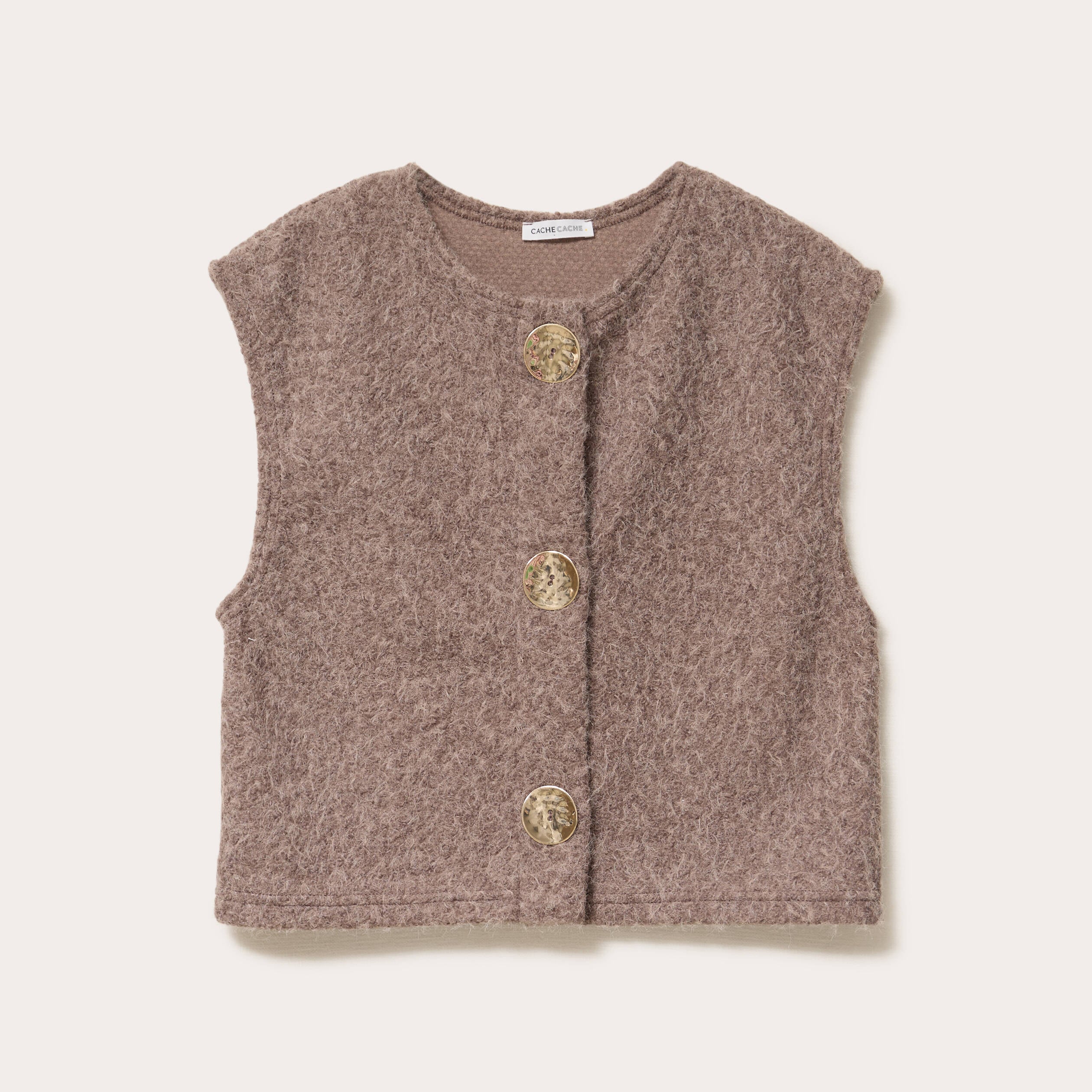 Gilet sans manches effet polaire taupe femme