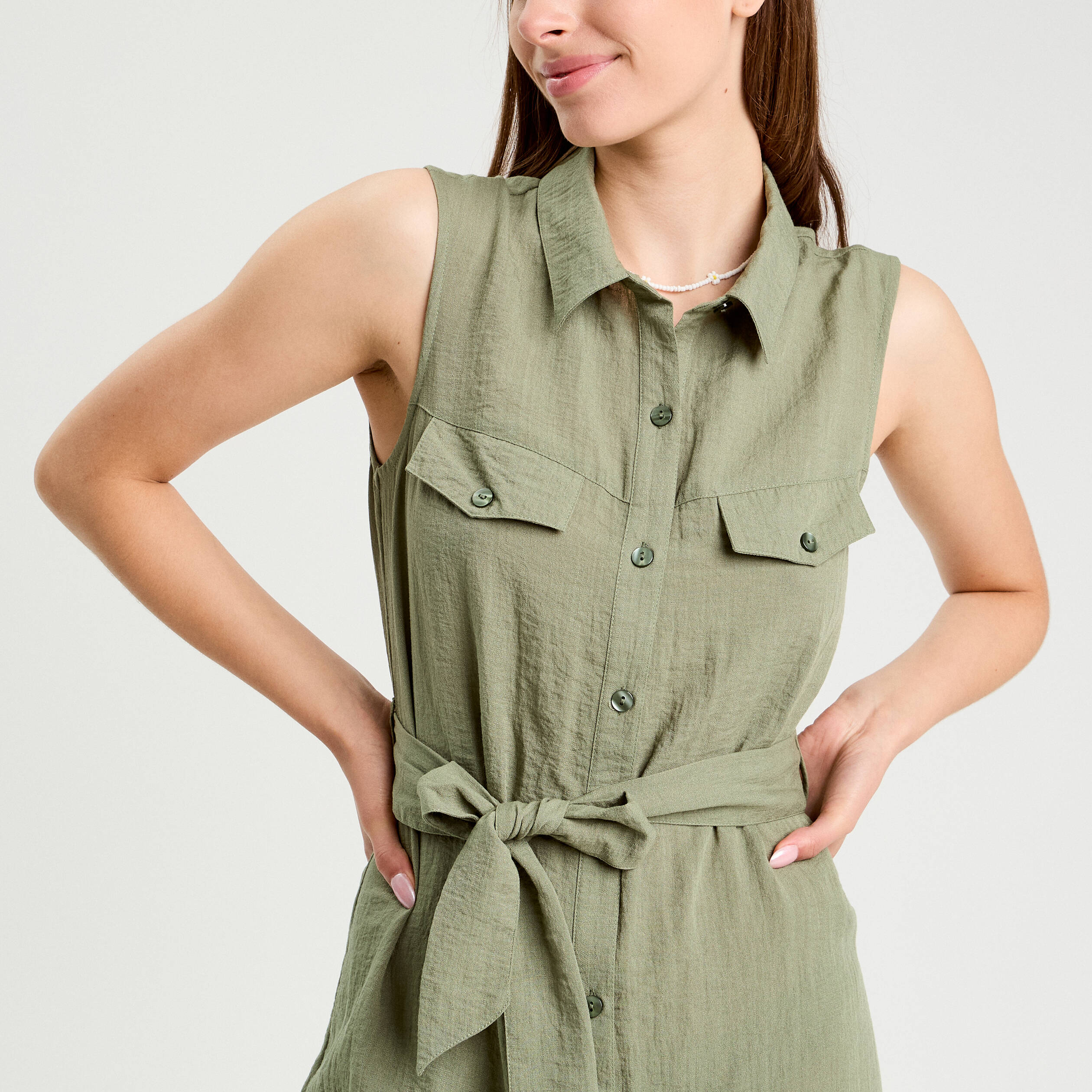 robe longue evasee boutonnee vert kaki femme Robe longue évasée boutonnée vert kaki femme
