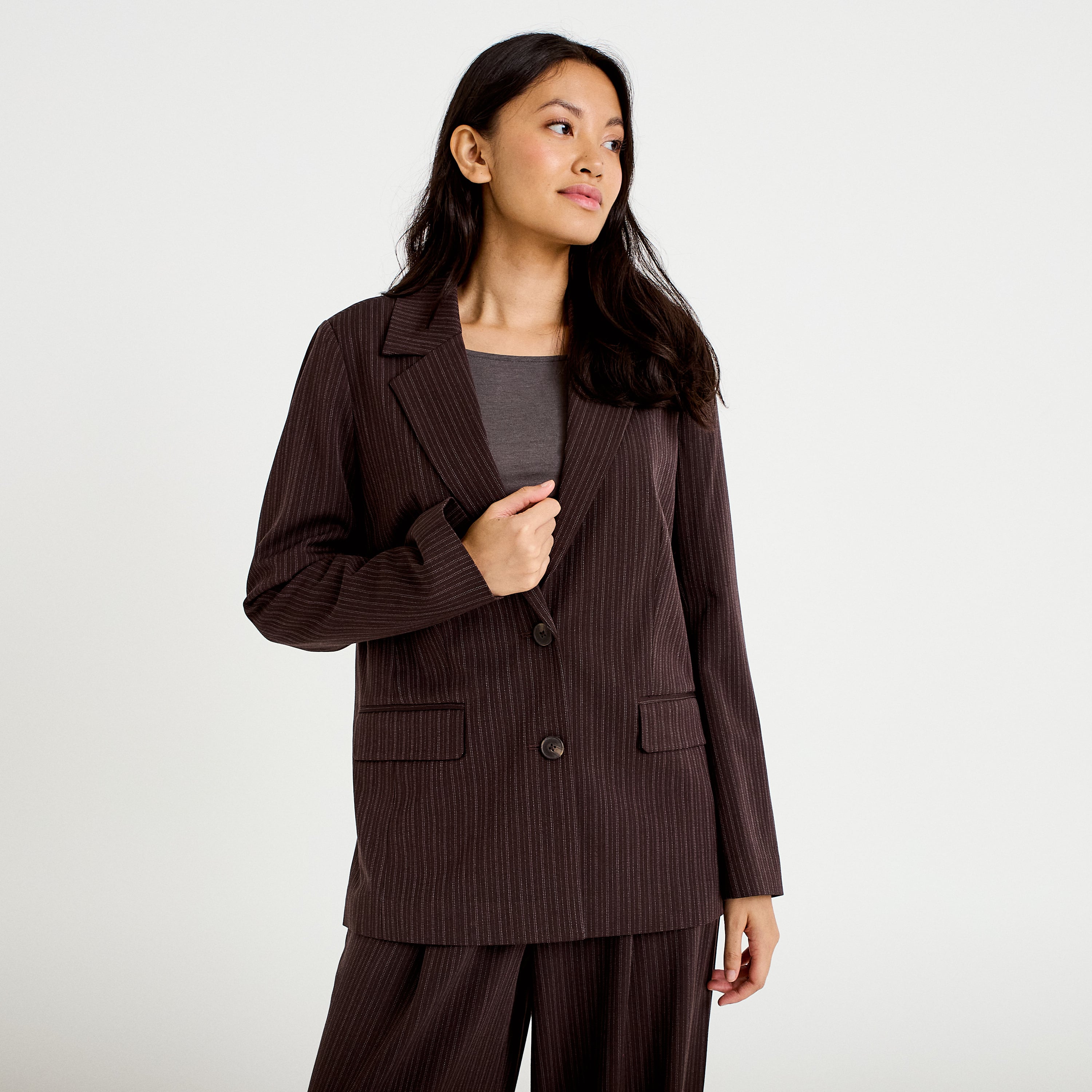 Blazer col classique manches longues marron femme
