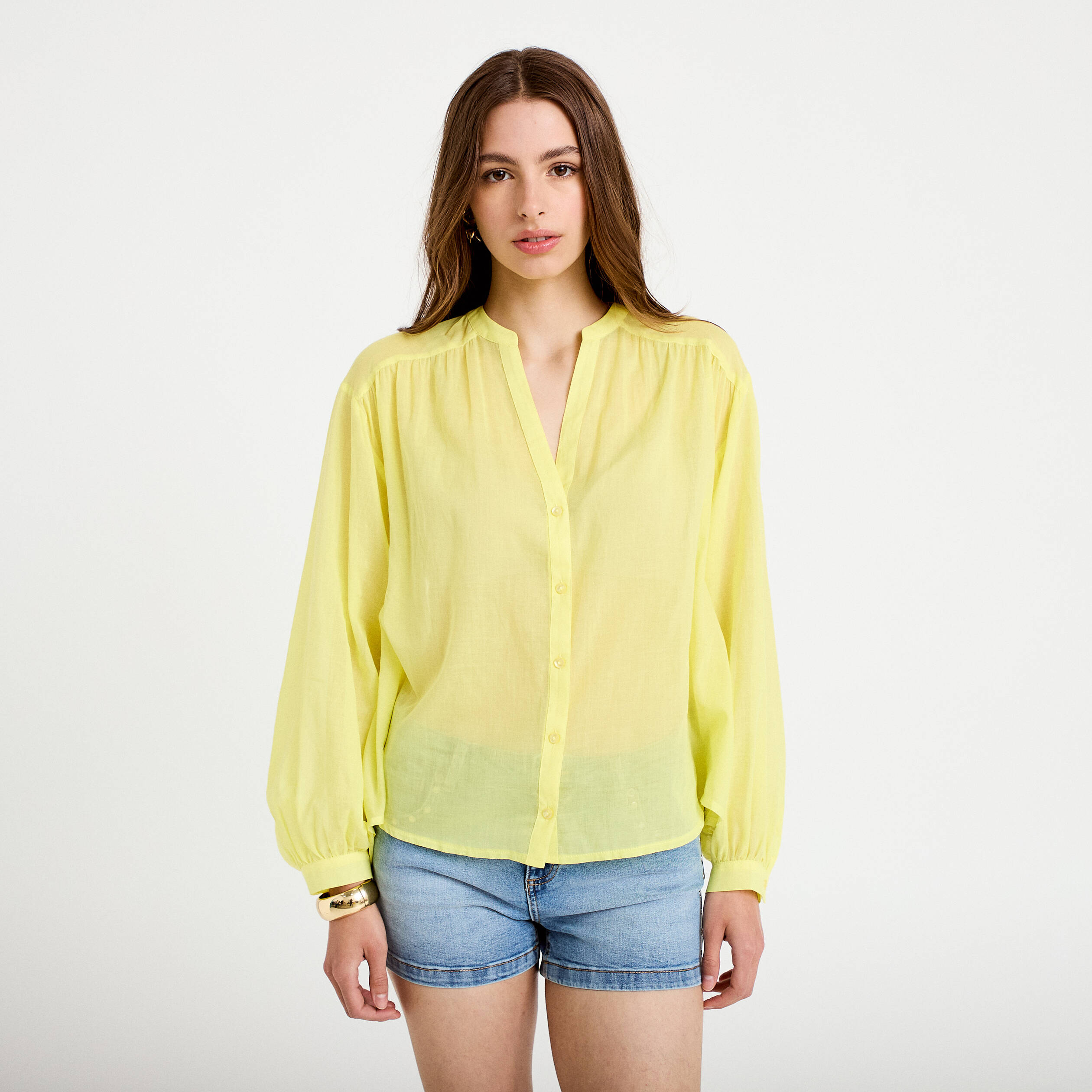 Blouse oversize manches longues jaune citron femme