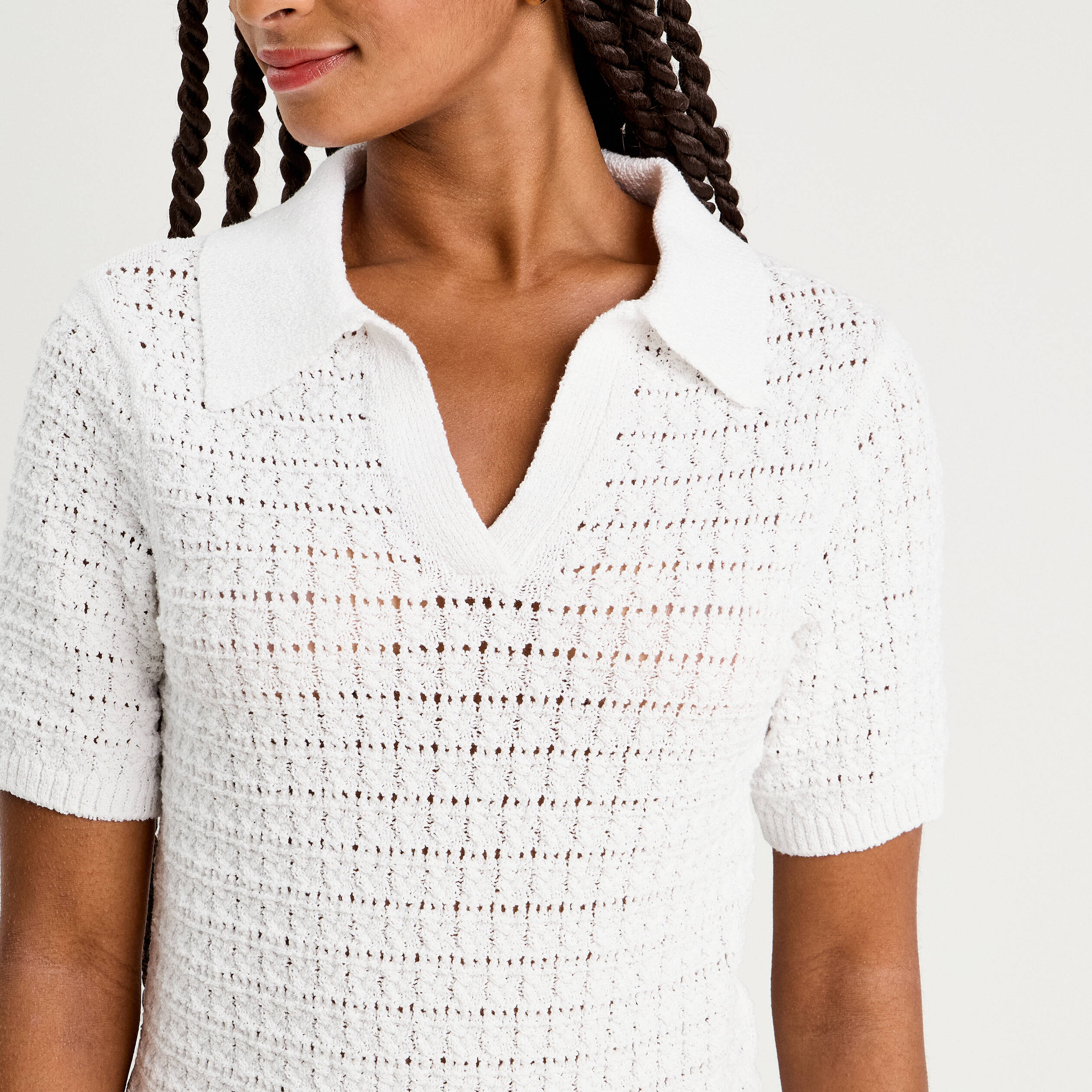 polo manches courtes ajoure blanc femme Polo manches courtes ajouré blanc femme