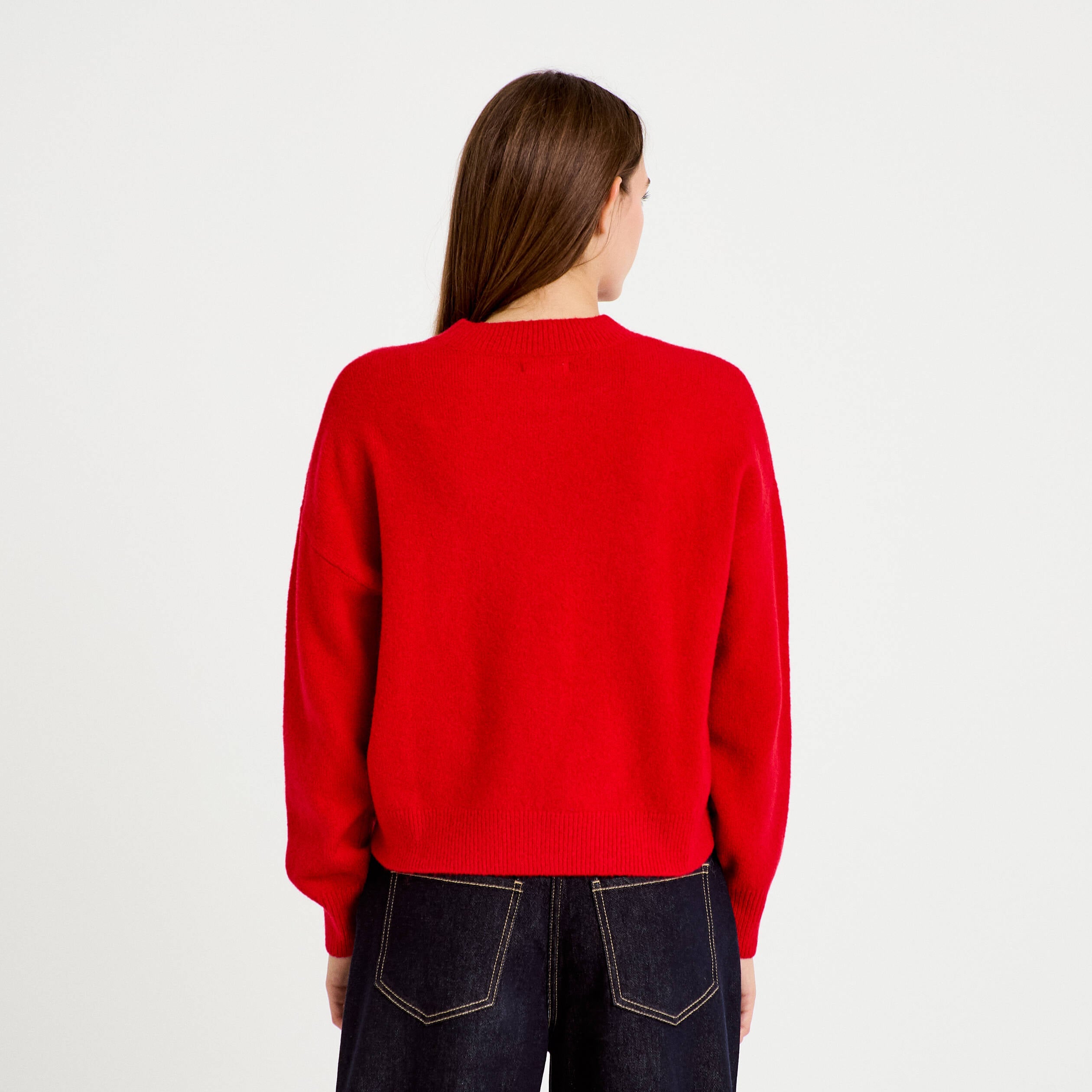 Pull col rond rouge femme