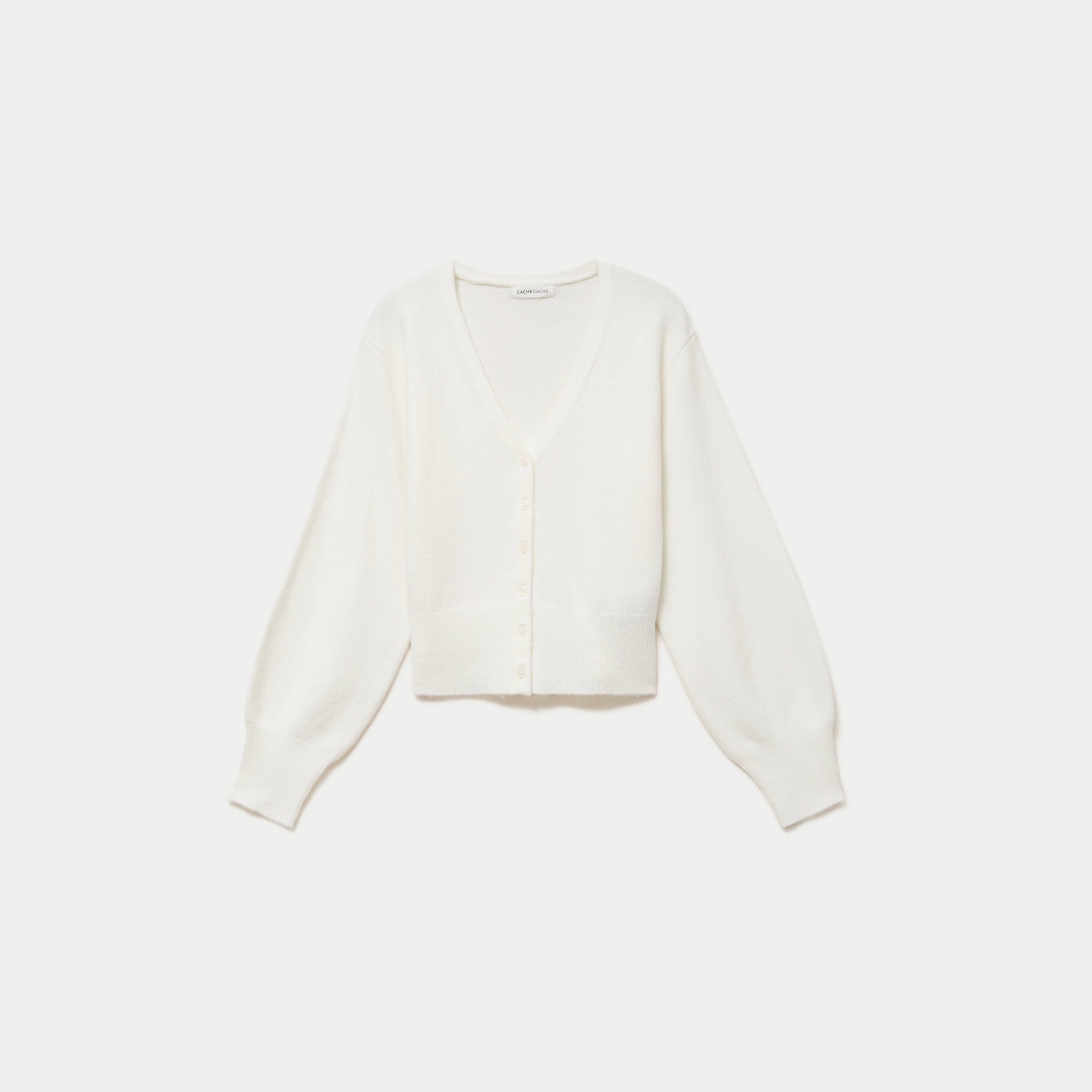 Gilet col v manches longues ecru femme