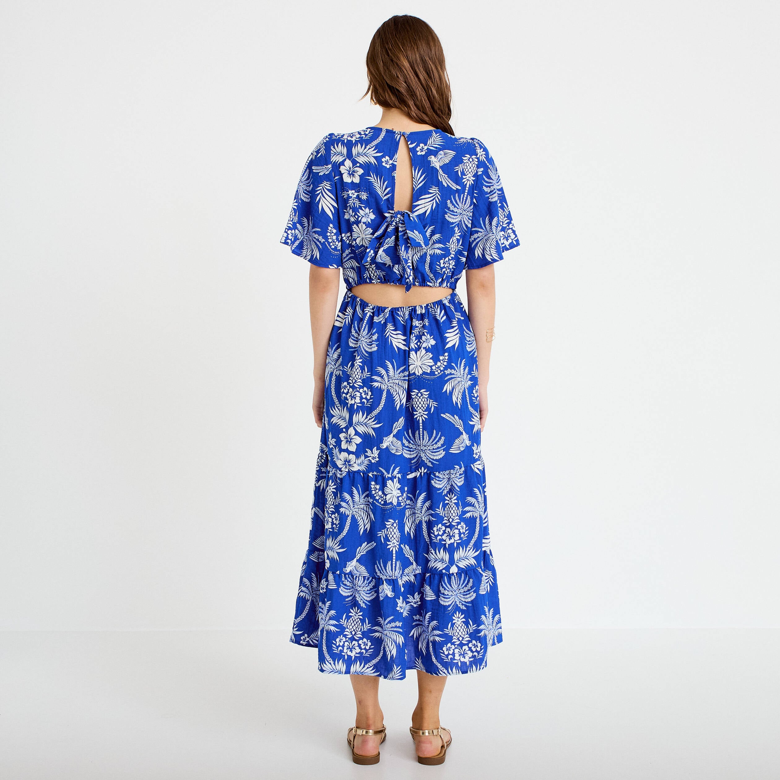 Robe &eacute;vas&eacute;e col v bleu roi femme