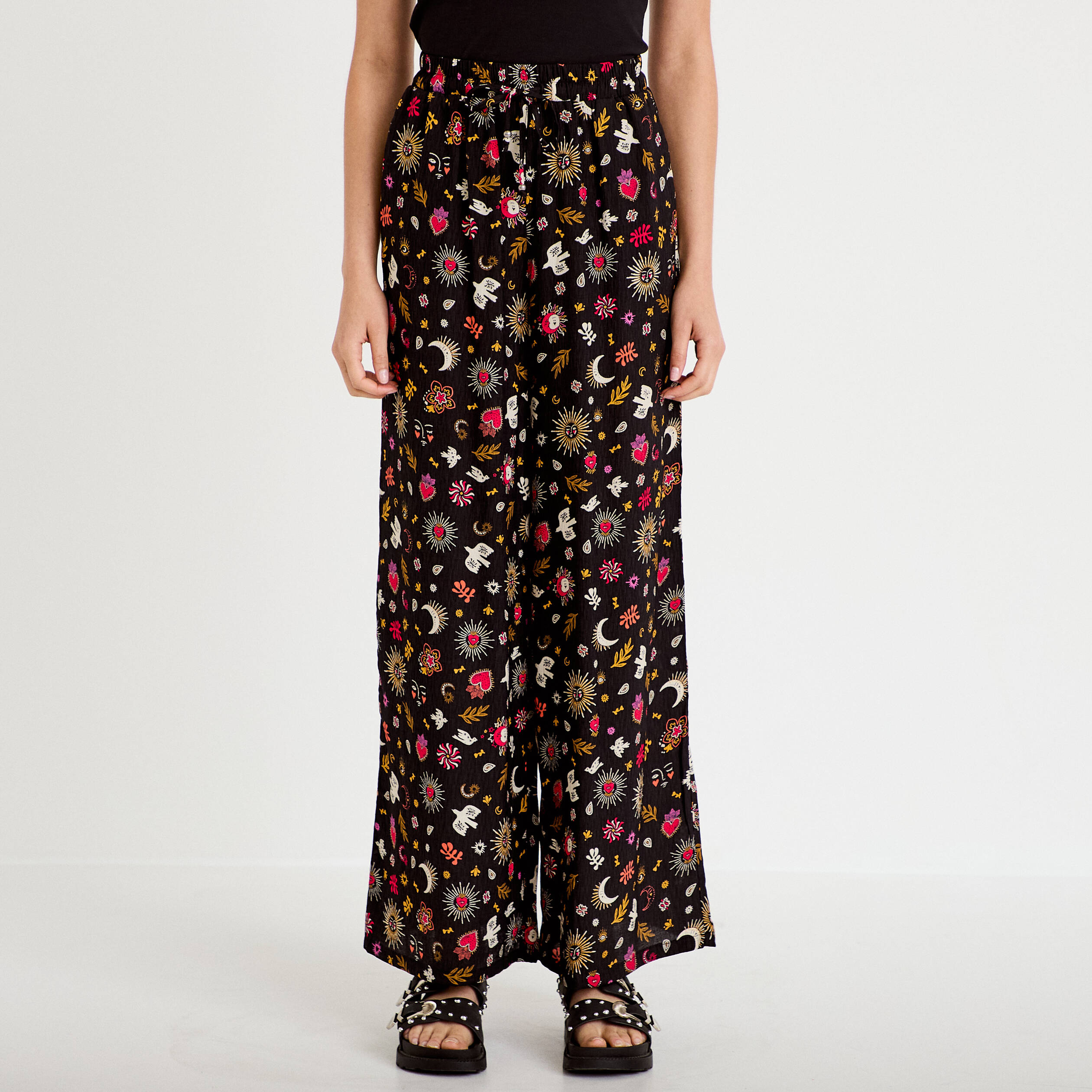 Pantalon large taille standard noir femme