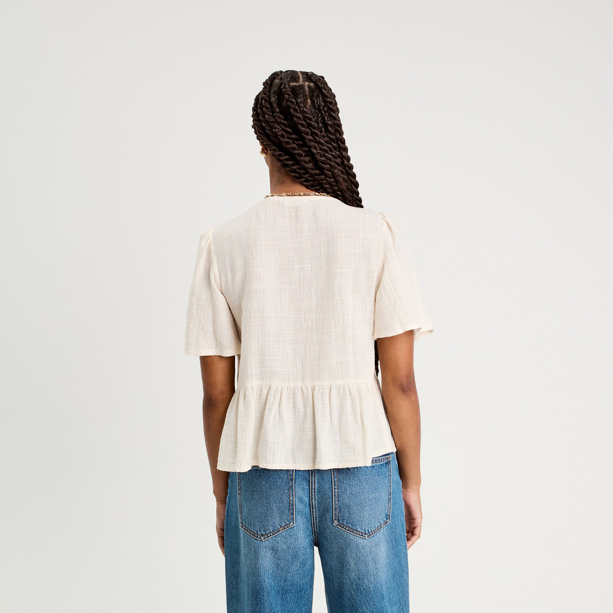 blouse manches courtes noeuds ecru femme Blouse manches courtes noeuds ecru femme
