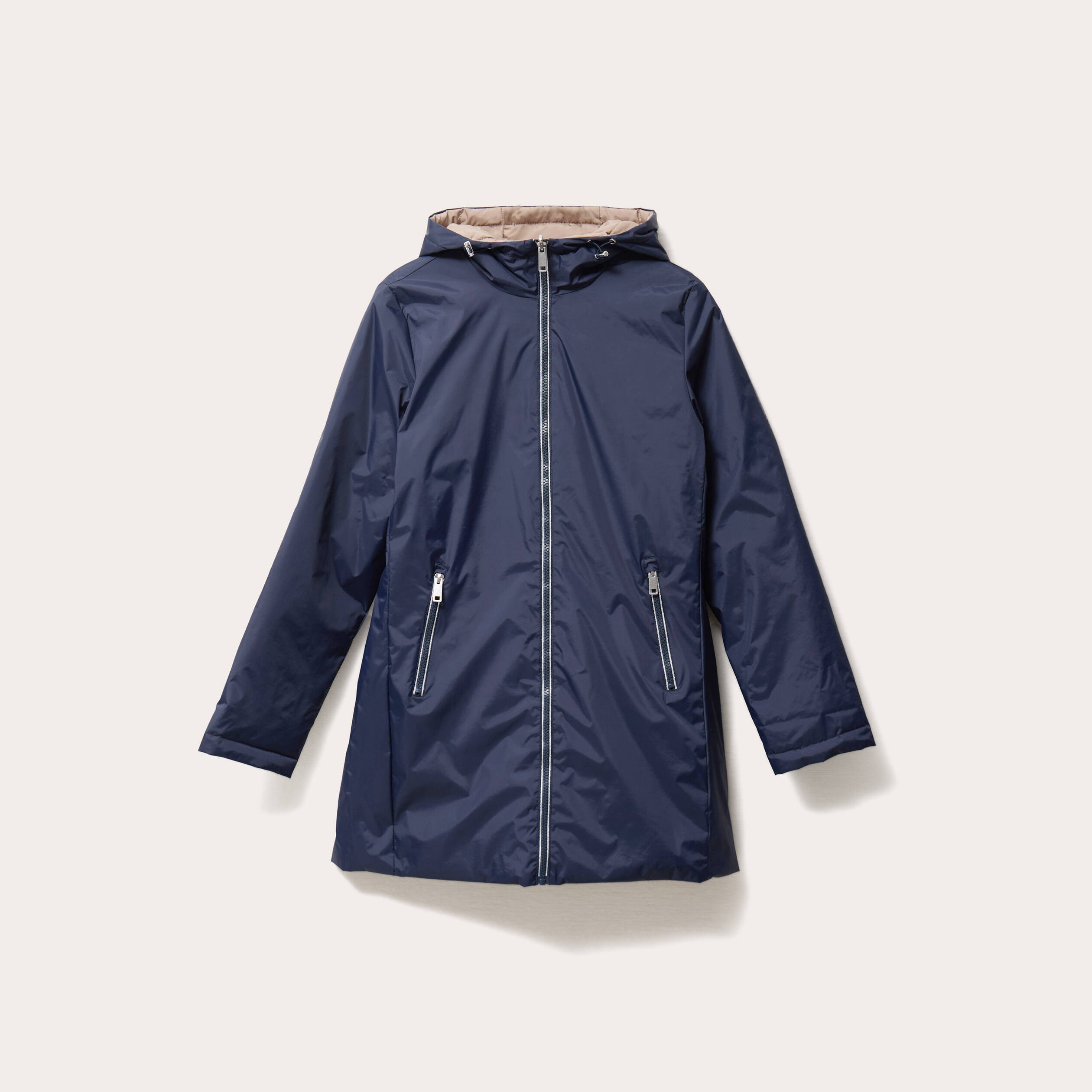 Parka &agrave; capuche r&eacute;versible bleu marine femme