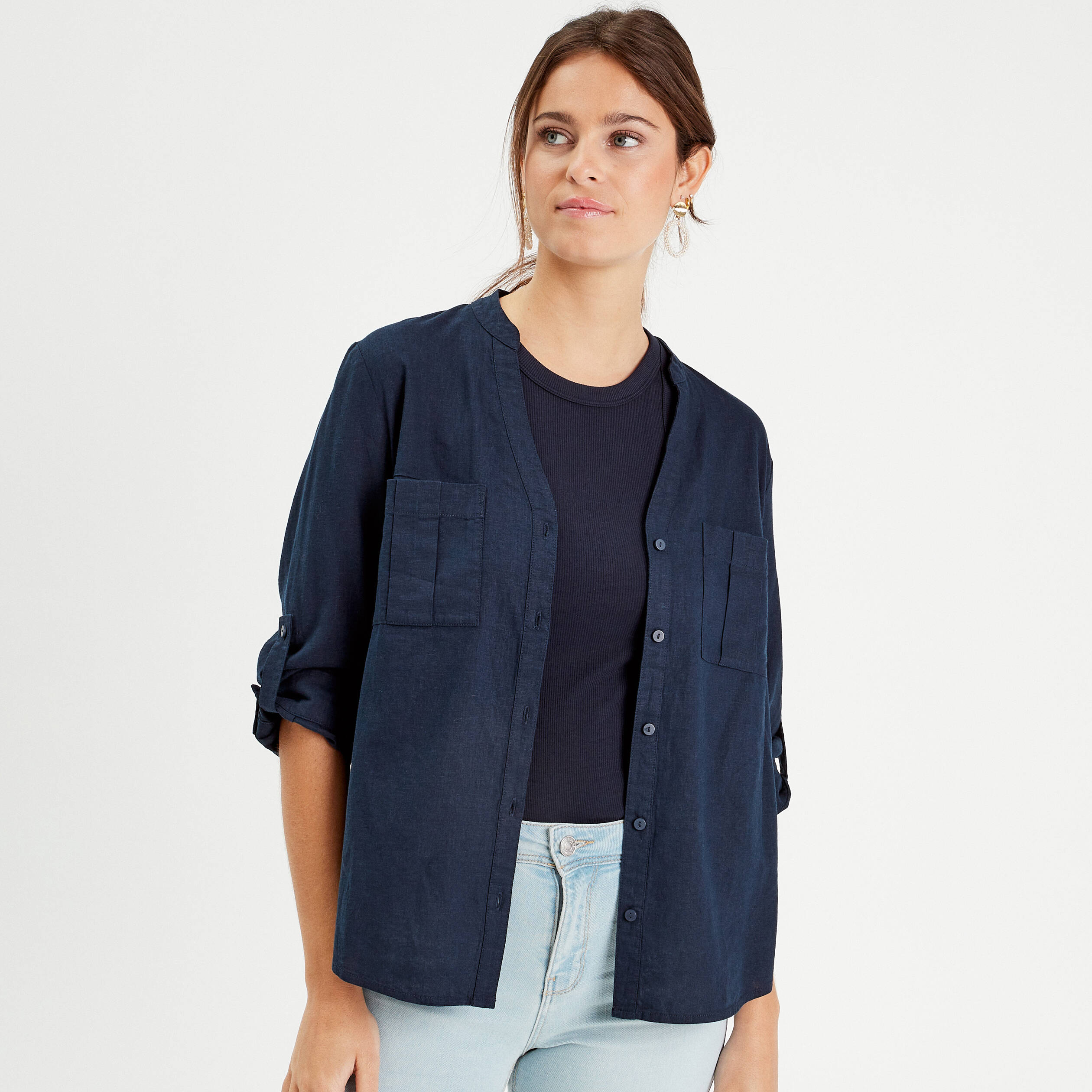 Chemisier VÃªtements En Lin Pour Femme Chemise Manches 3/4