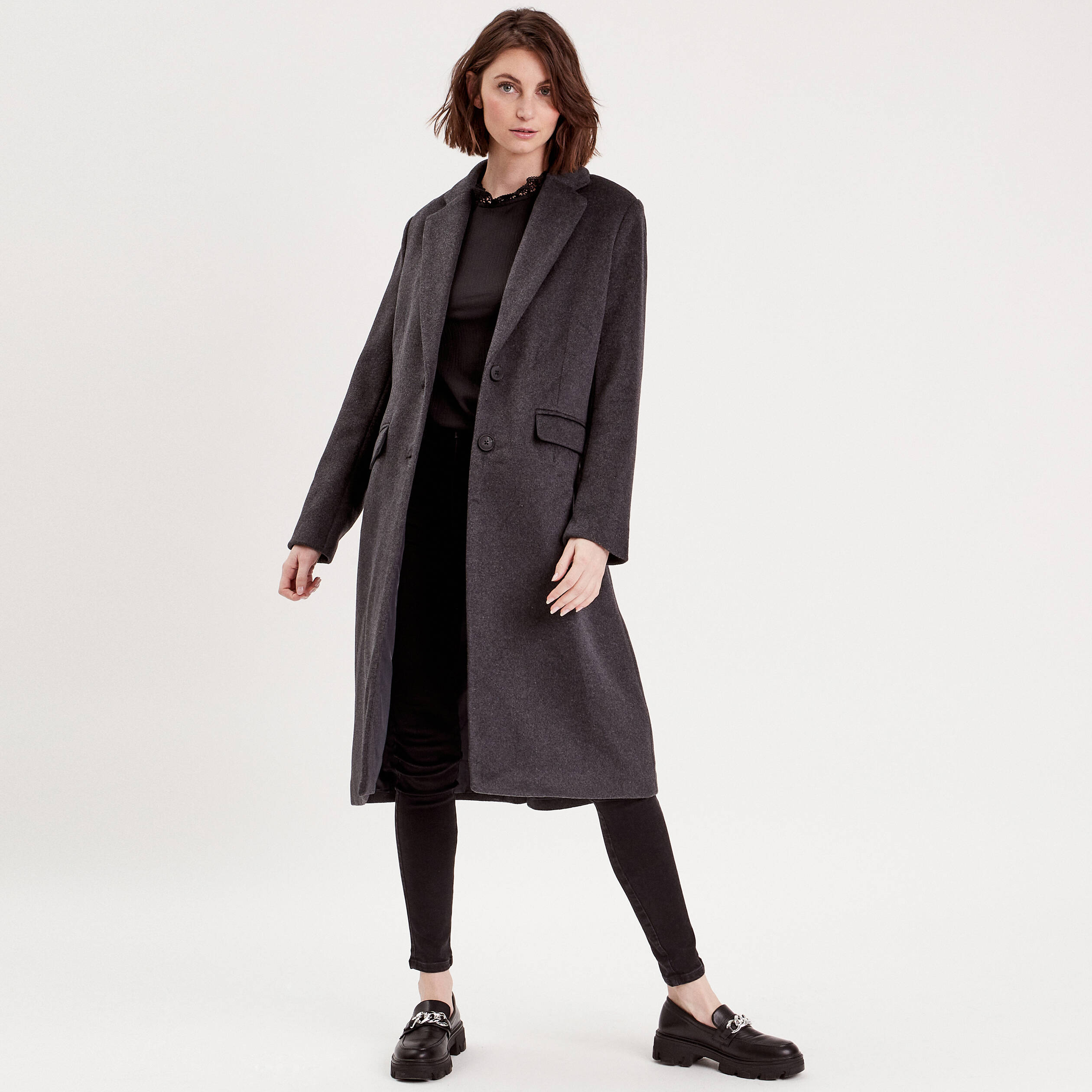 Manteau Droit Manteau En Laine Gris Femme Manteau Droit Long