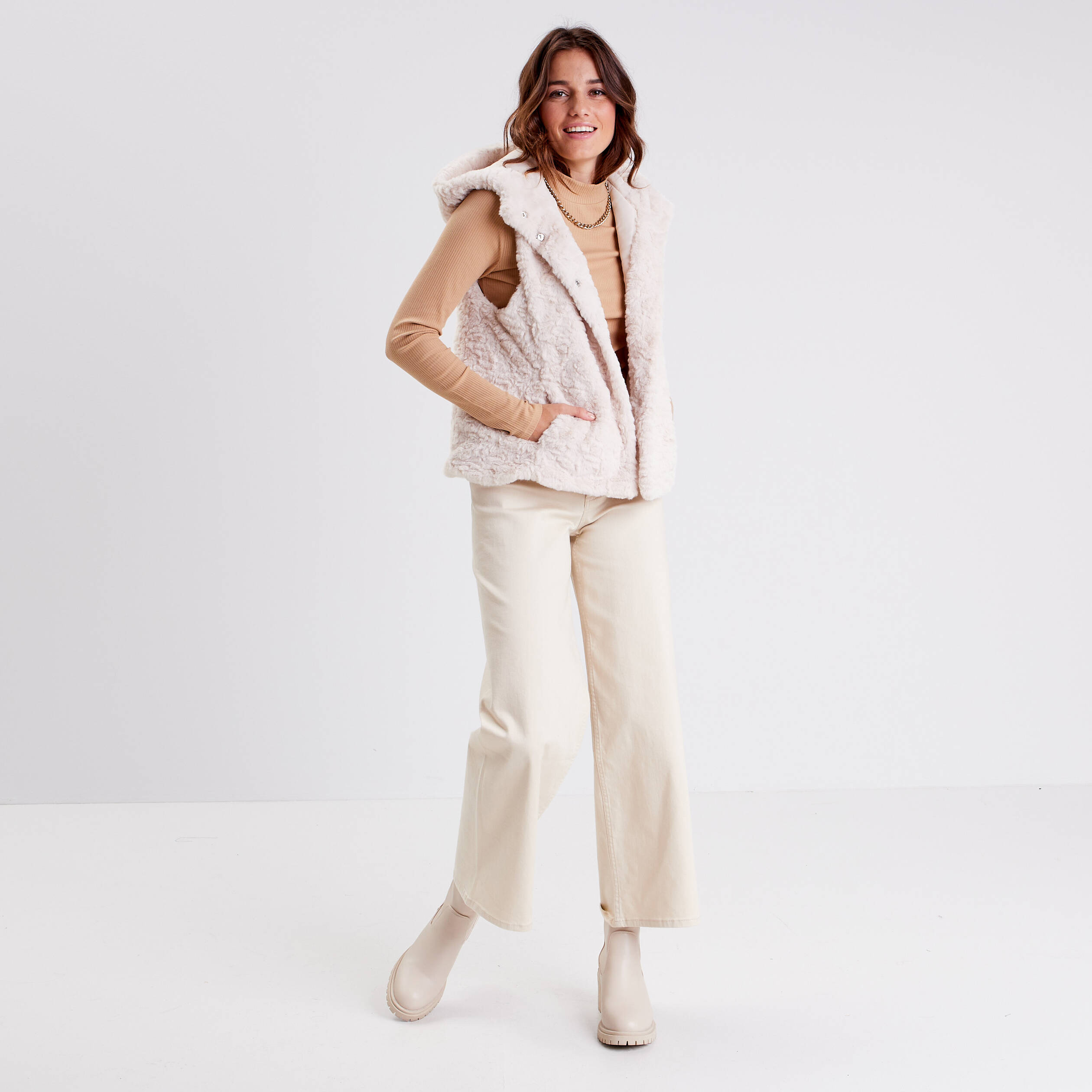 Veste droite à capuche ecru femme