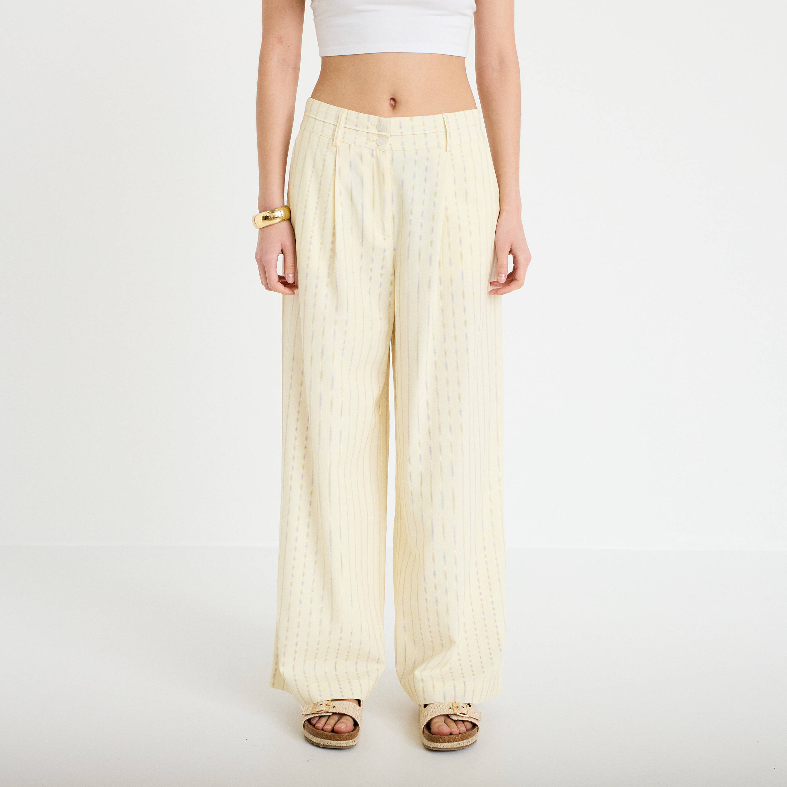 Pantalon large jaune pastel femme