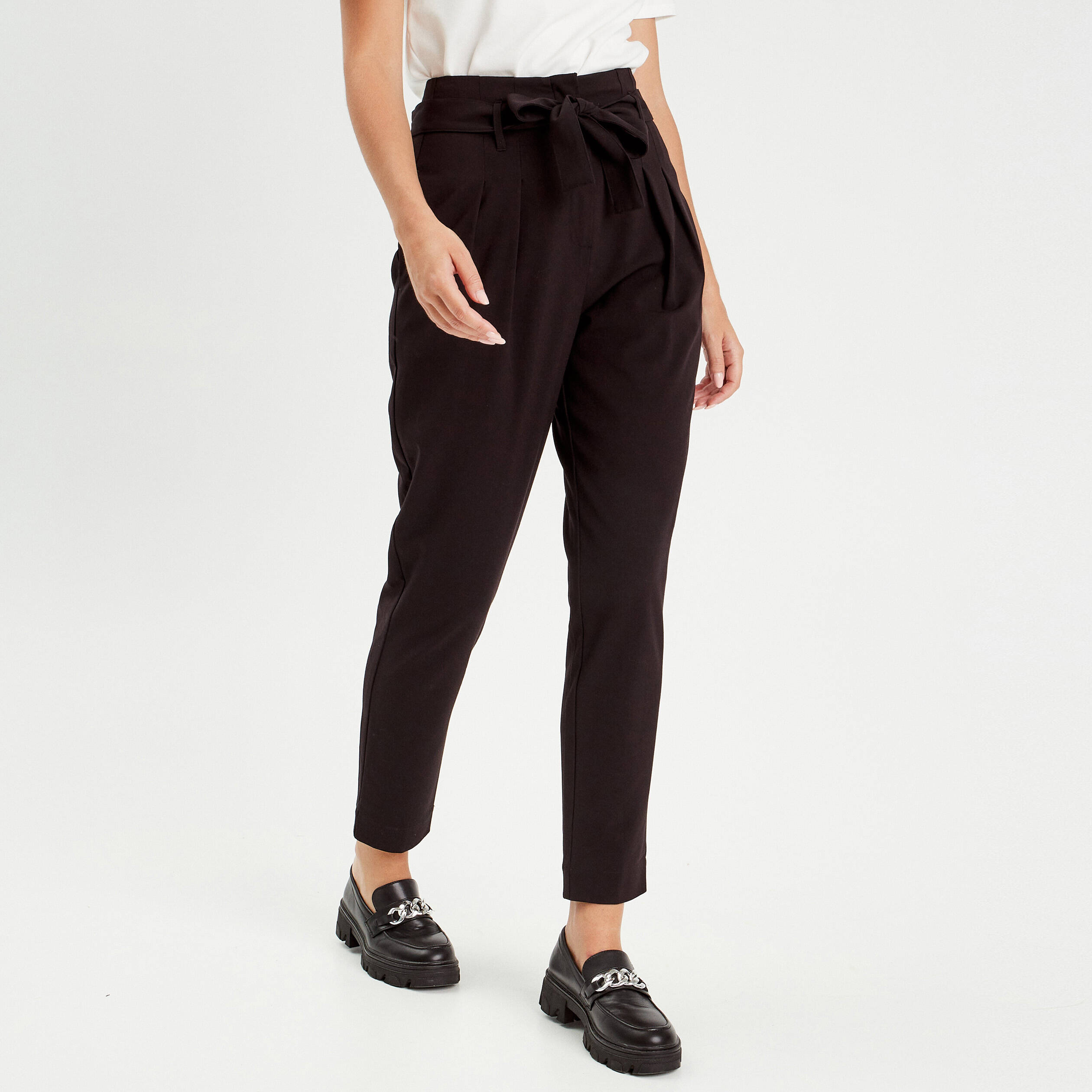 pantalon paperbag fluide noir femme Pantalon paperbag fluide noir femme