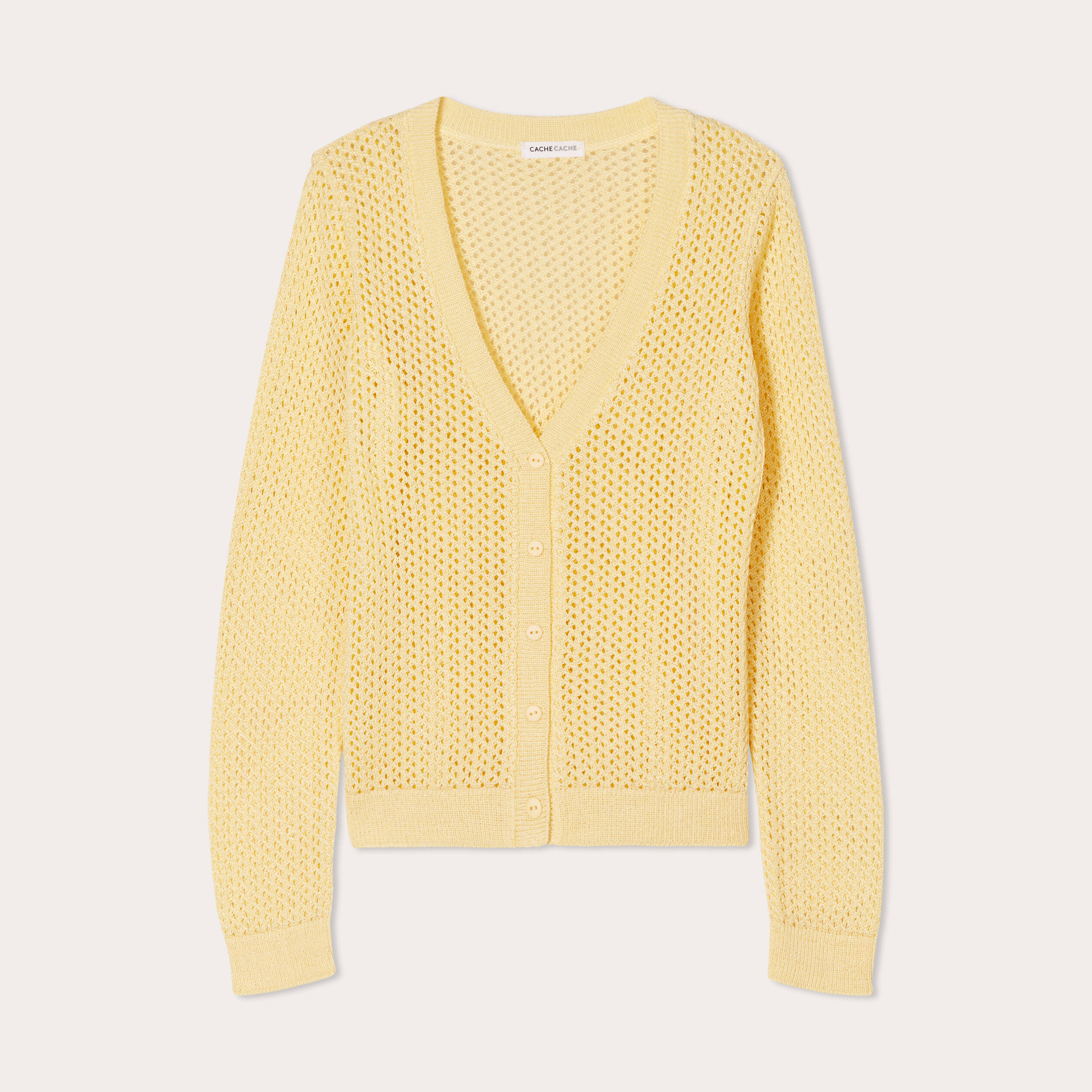 gilet manches longues ajoure jaune moutarde femme Gilet manches longues ajouré jaune moutarde femme