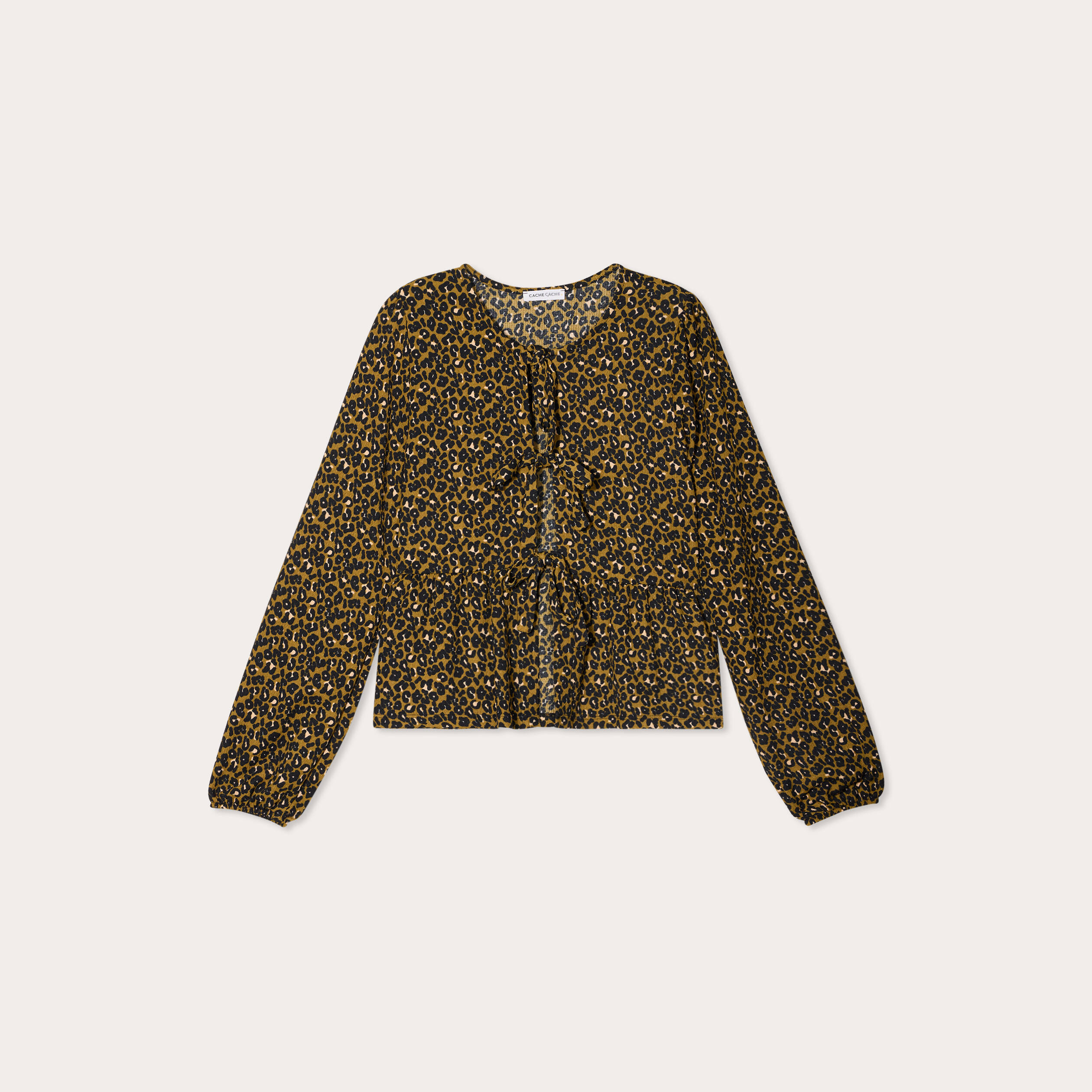 Blouse nou&eacute;e manches longues vert kaki femme