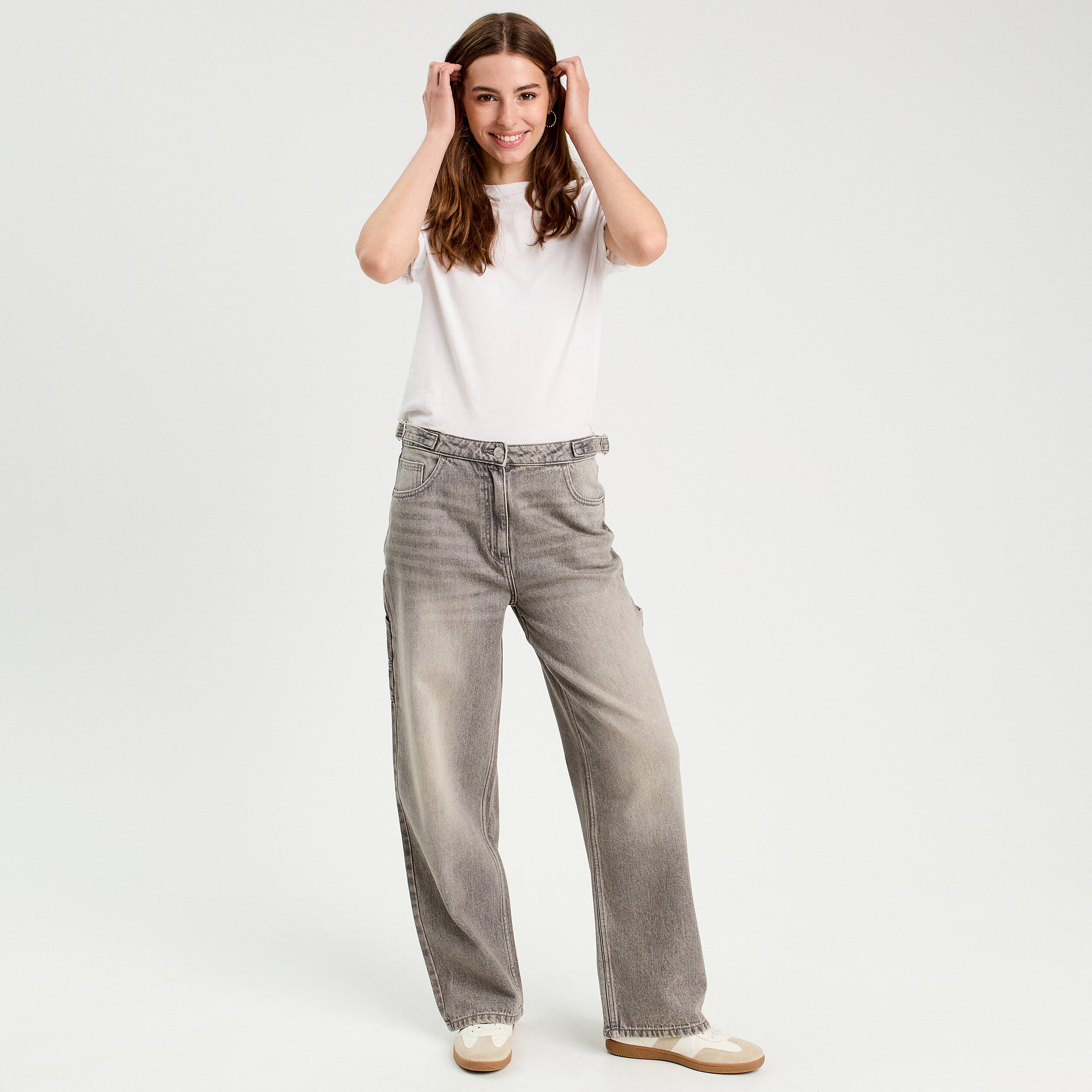 jeans large avec pattes denim gris femme Jeans large avec pattes denim gris femme