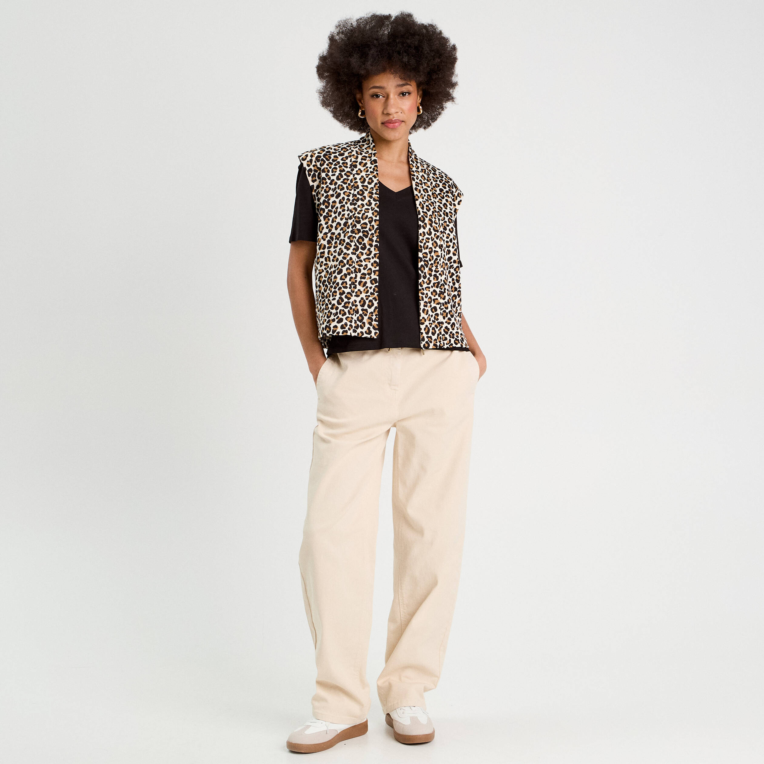 Pantalon large &eacute;lastiqu&eacute; ecru femme
