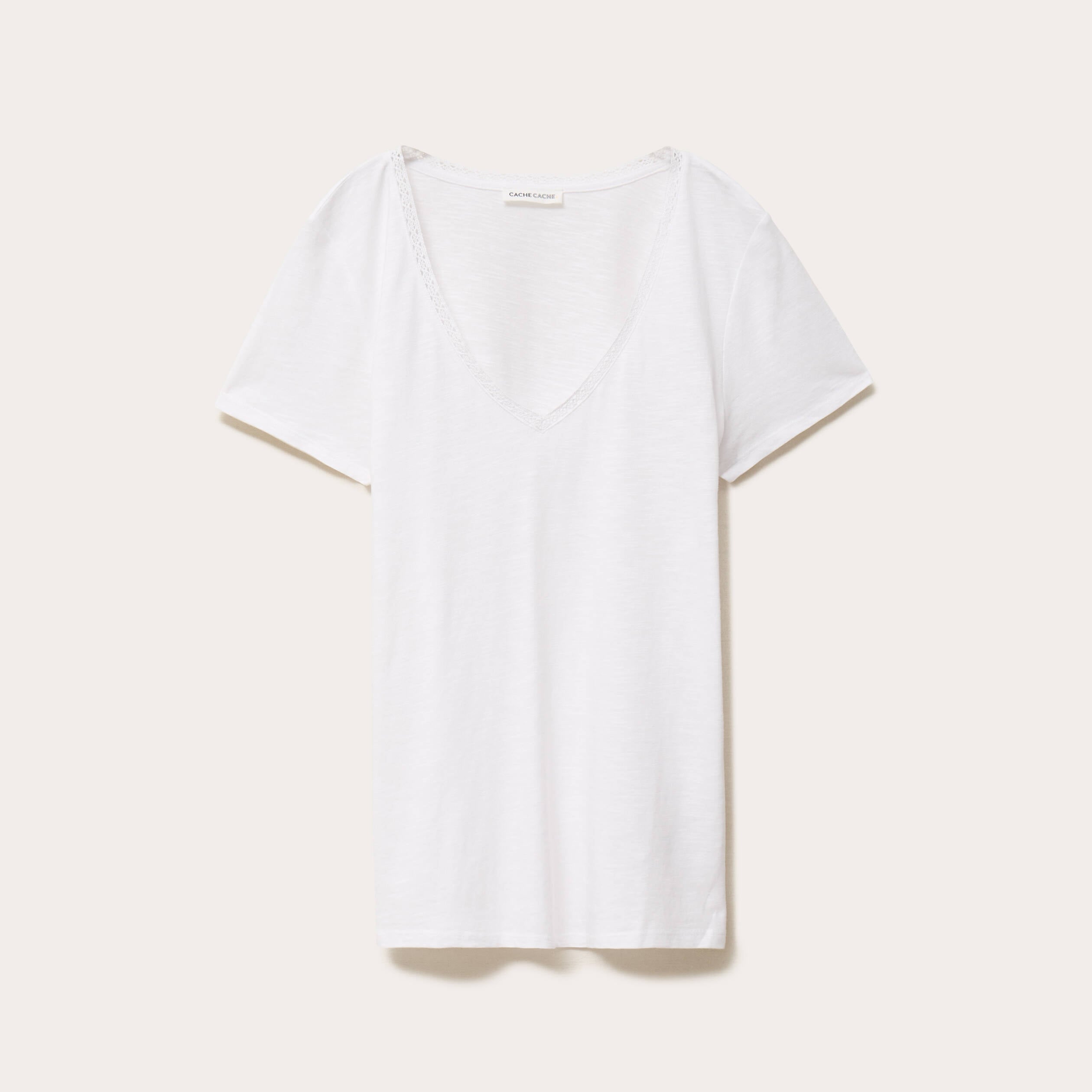 T-shirt col v manches courtes blanc femme