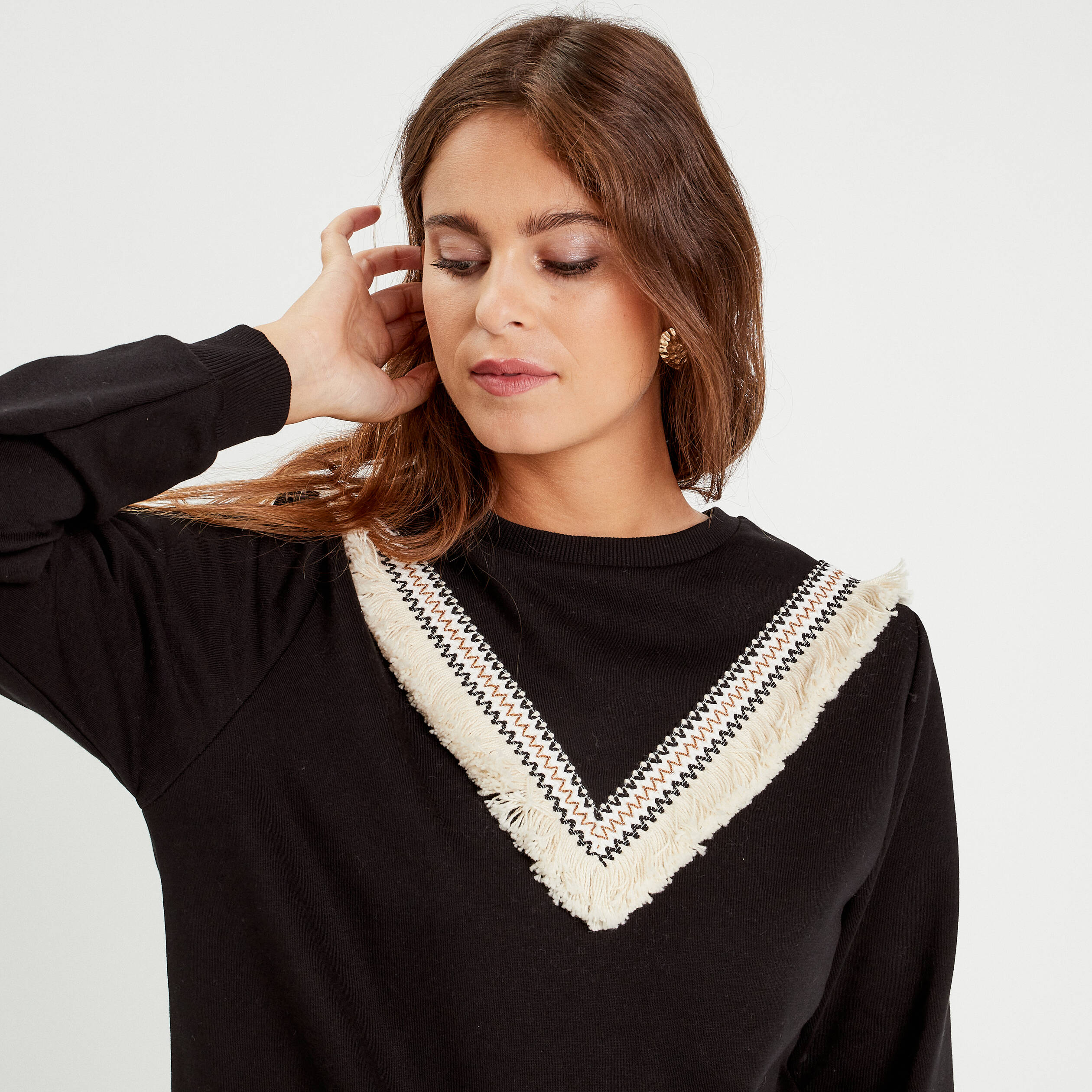 sweat avec franges noir femme Sweat avec franges noir femme