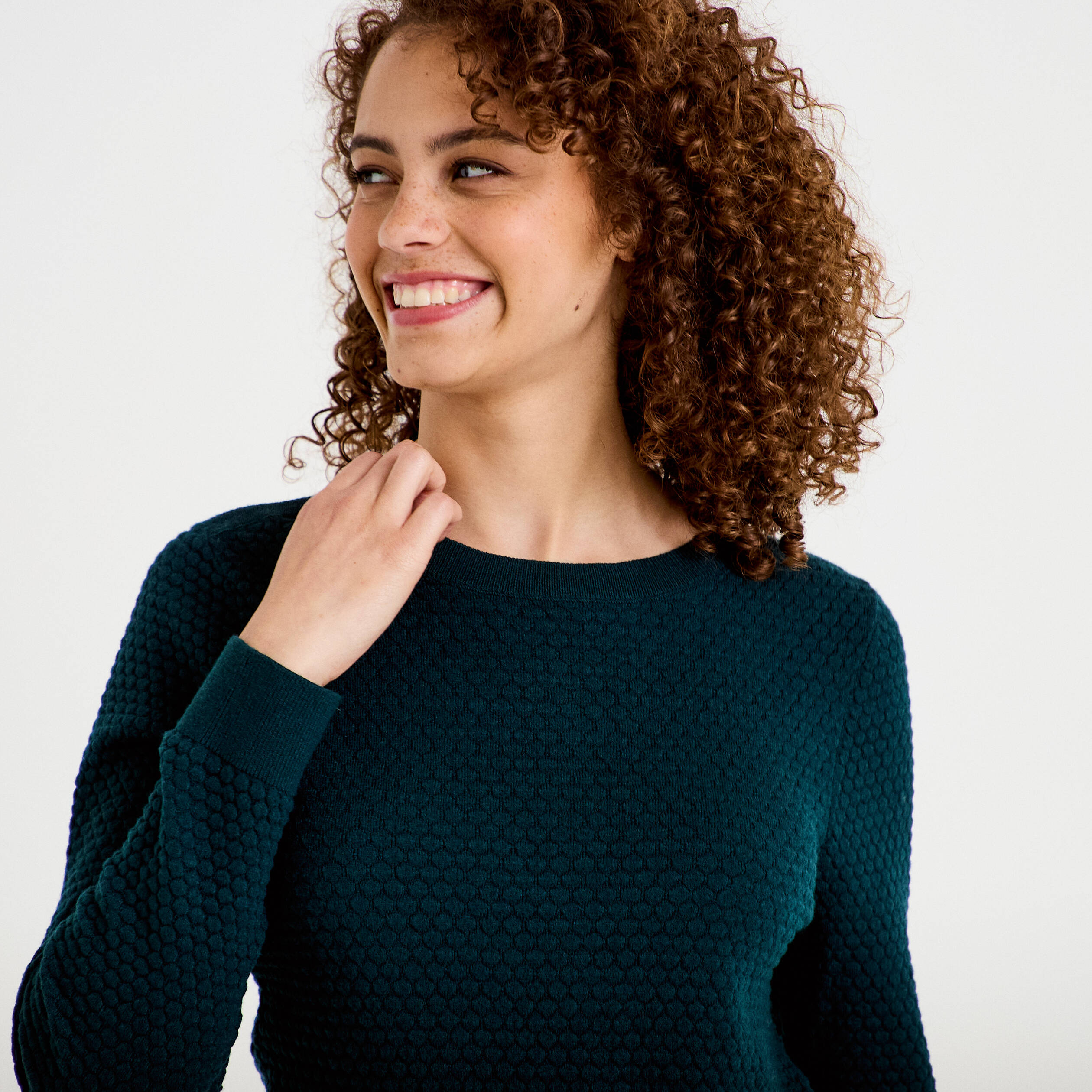 Pull col bateau vert fonc&eacute; femme