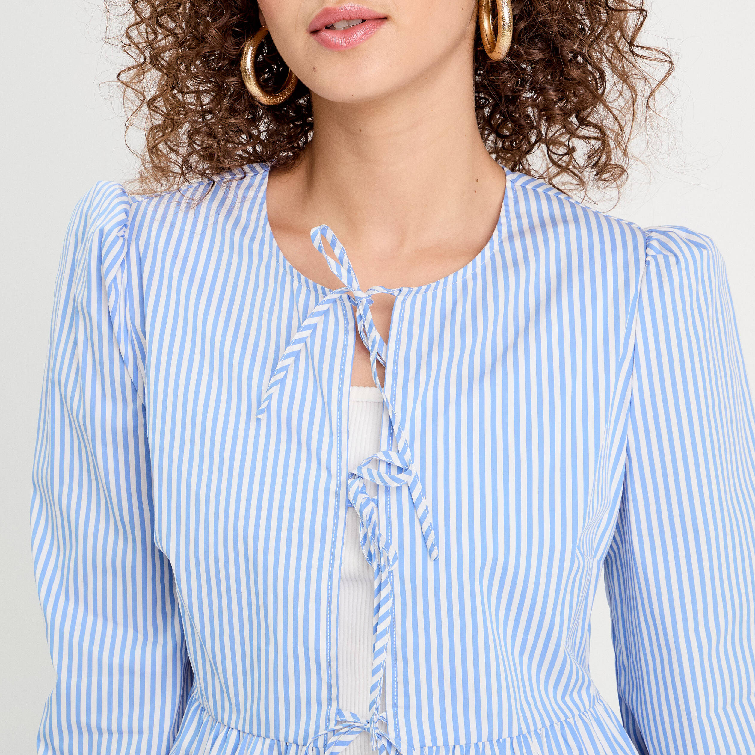 Blouse manches 3/4 nou&eacute;e bleu fonc&eacute; femme
