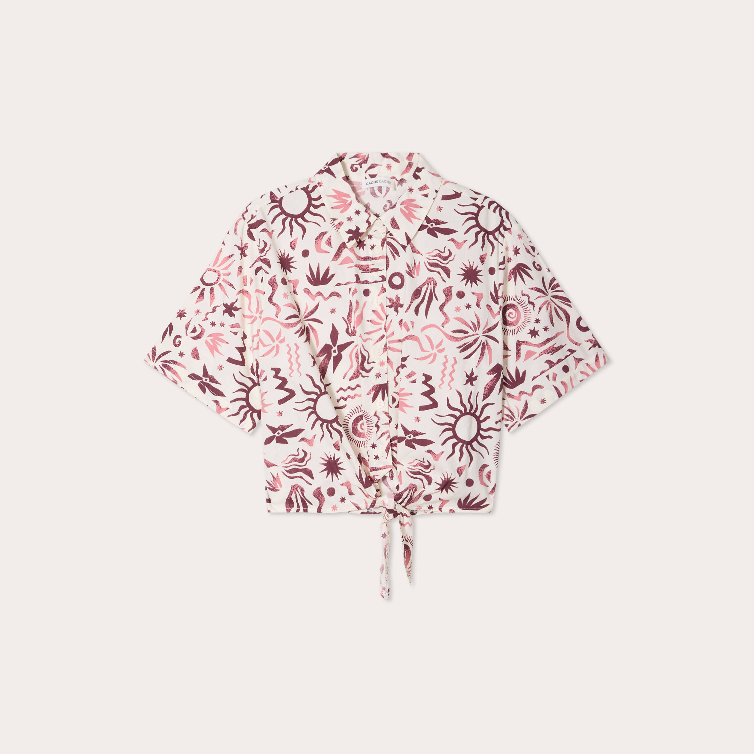 Chemise nouée manches courtes rose femme
