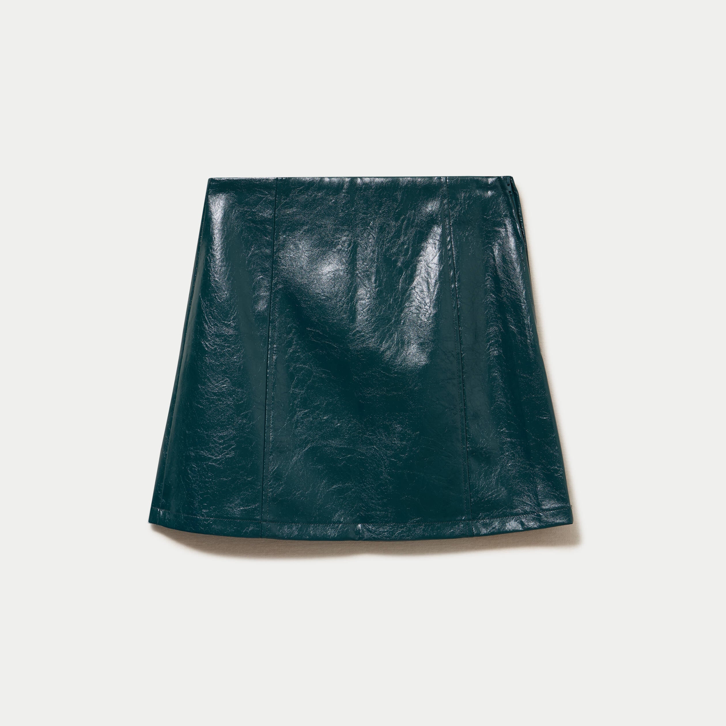 Jupe droite courte en similicuir vert fonc&eacute; femme