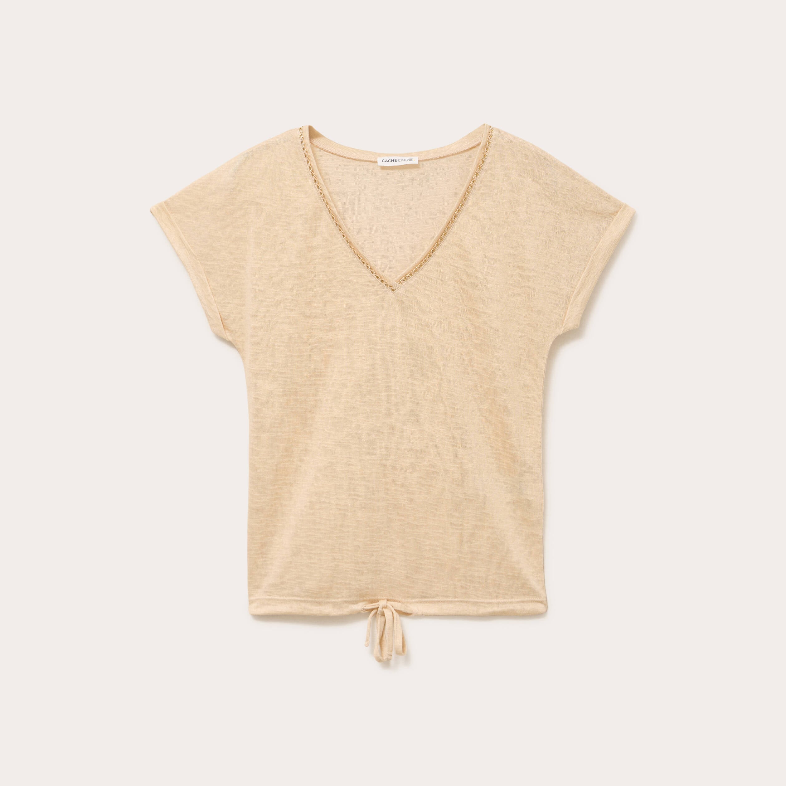 T-shirt d&eacute;tail noeud sable femme