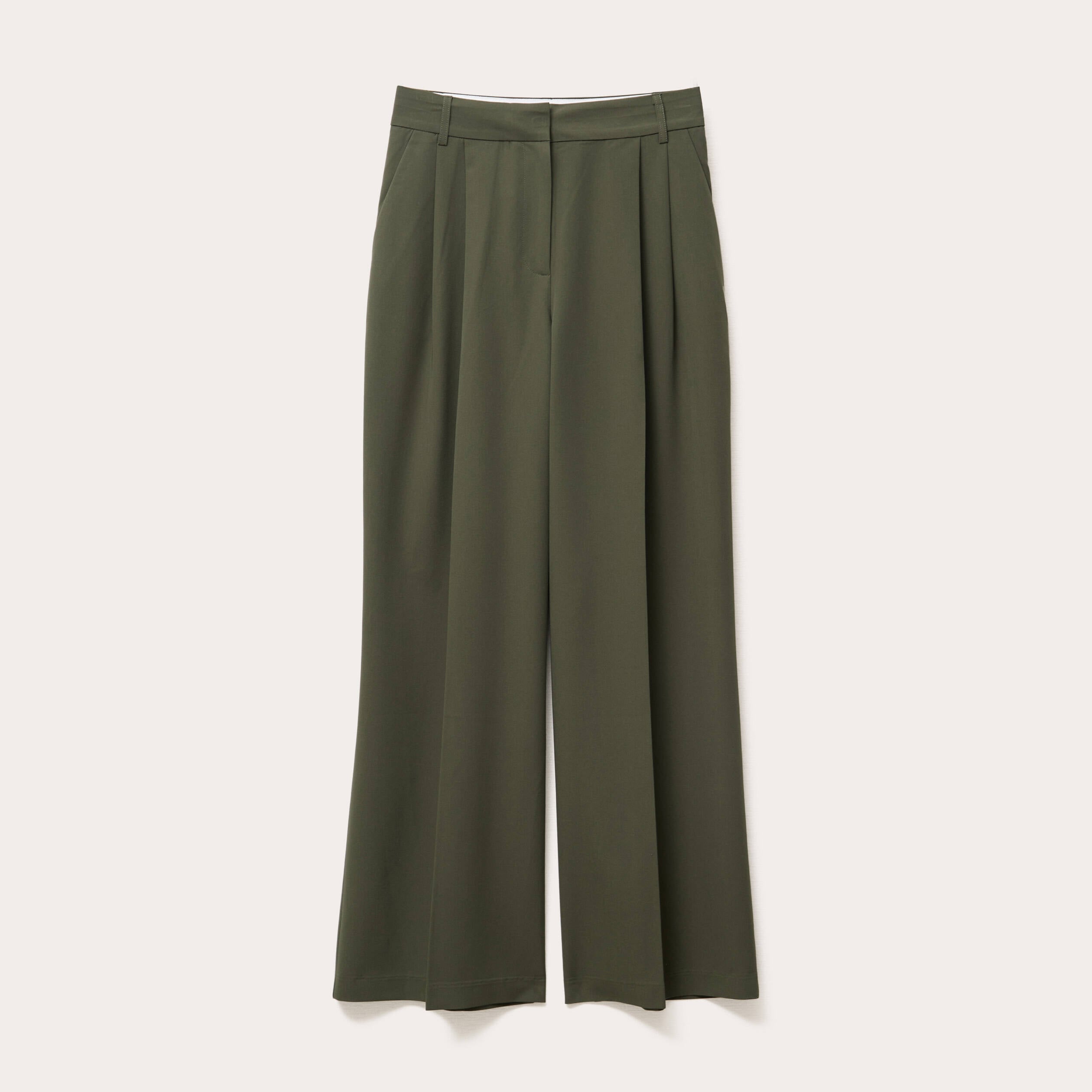Pantalon large &agrave; pinces vert kaki femme