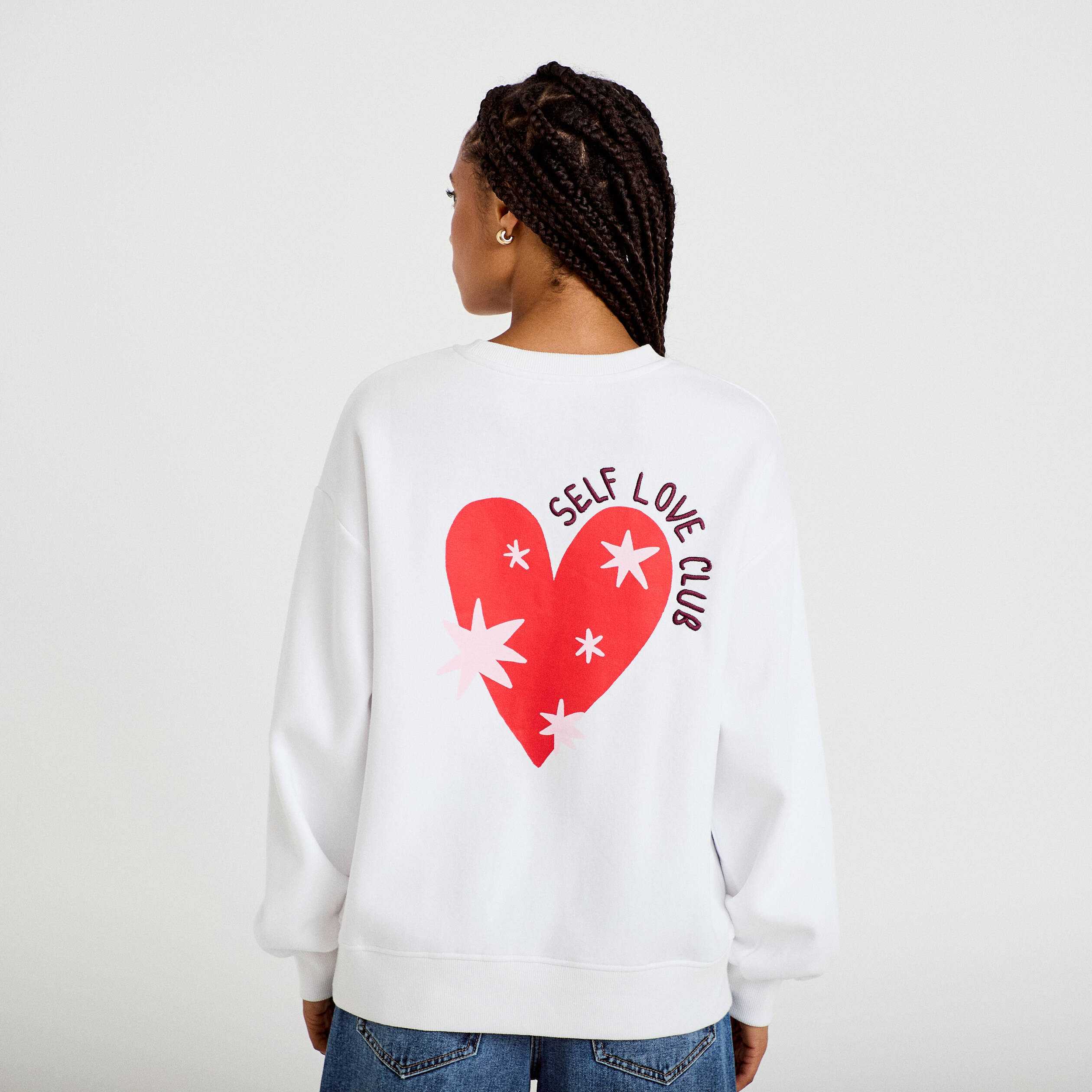 Sweat oversize col rond manches longues blanc femme