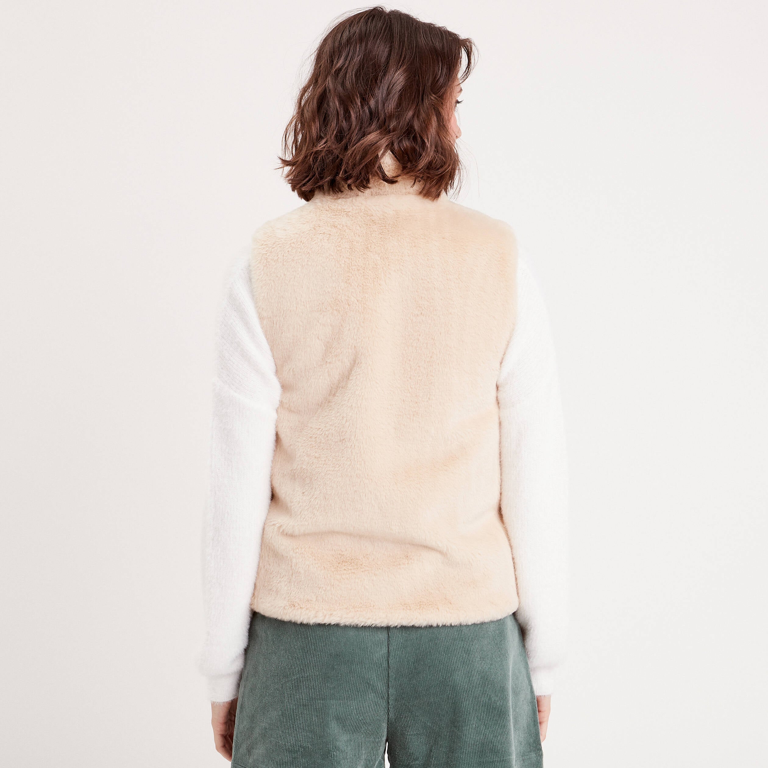 Veste sans manches fermeture zipp&eacute;e ivoire femme