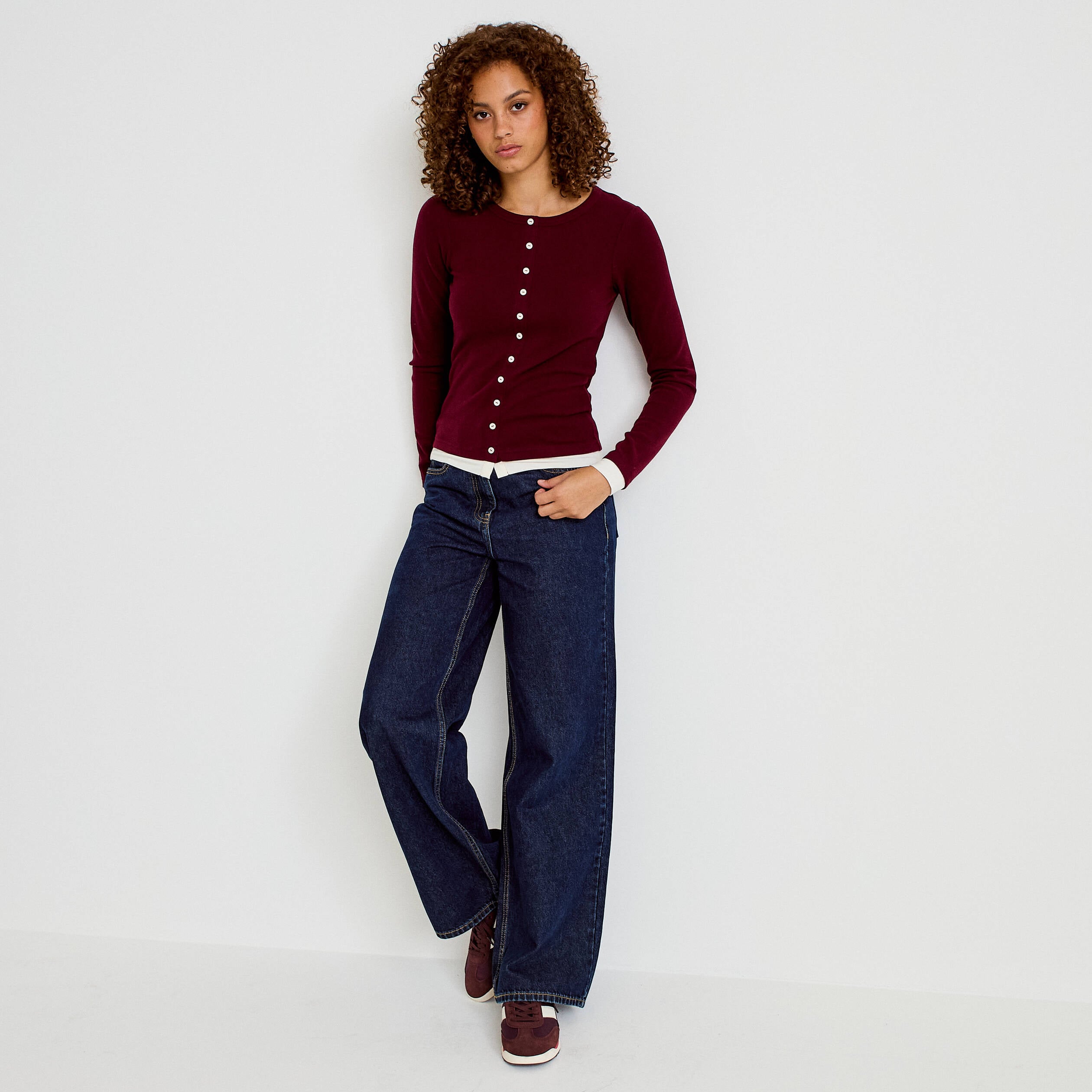 Doudou col rond manches longues bordeaux femme