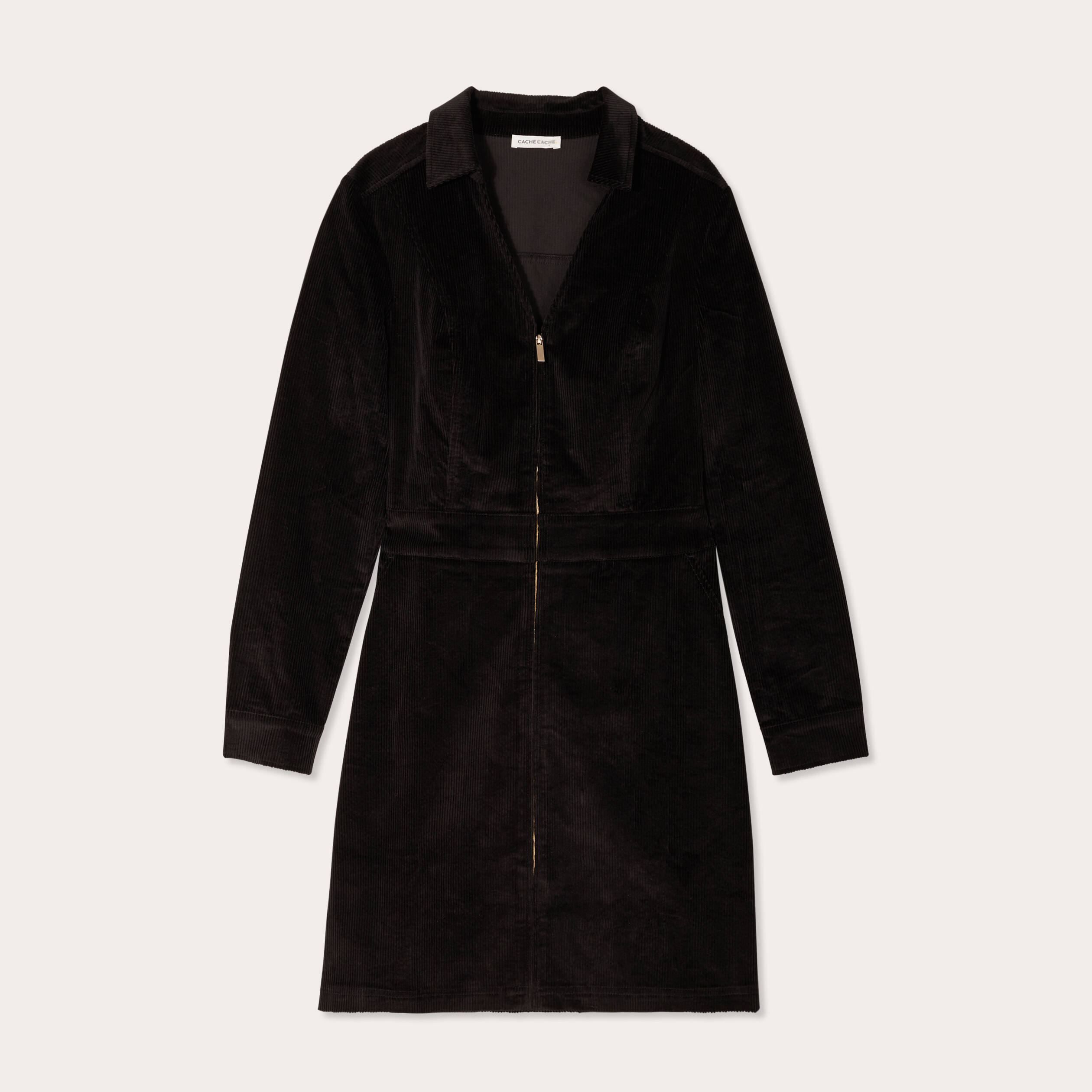 robe trapeze velours zippee noir femme Robe trapèze velours zippée noir femme