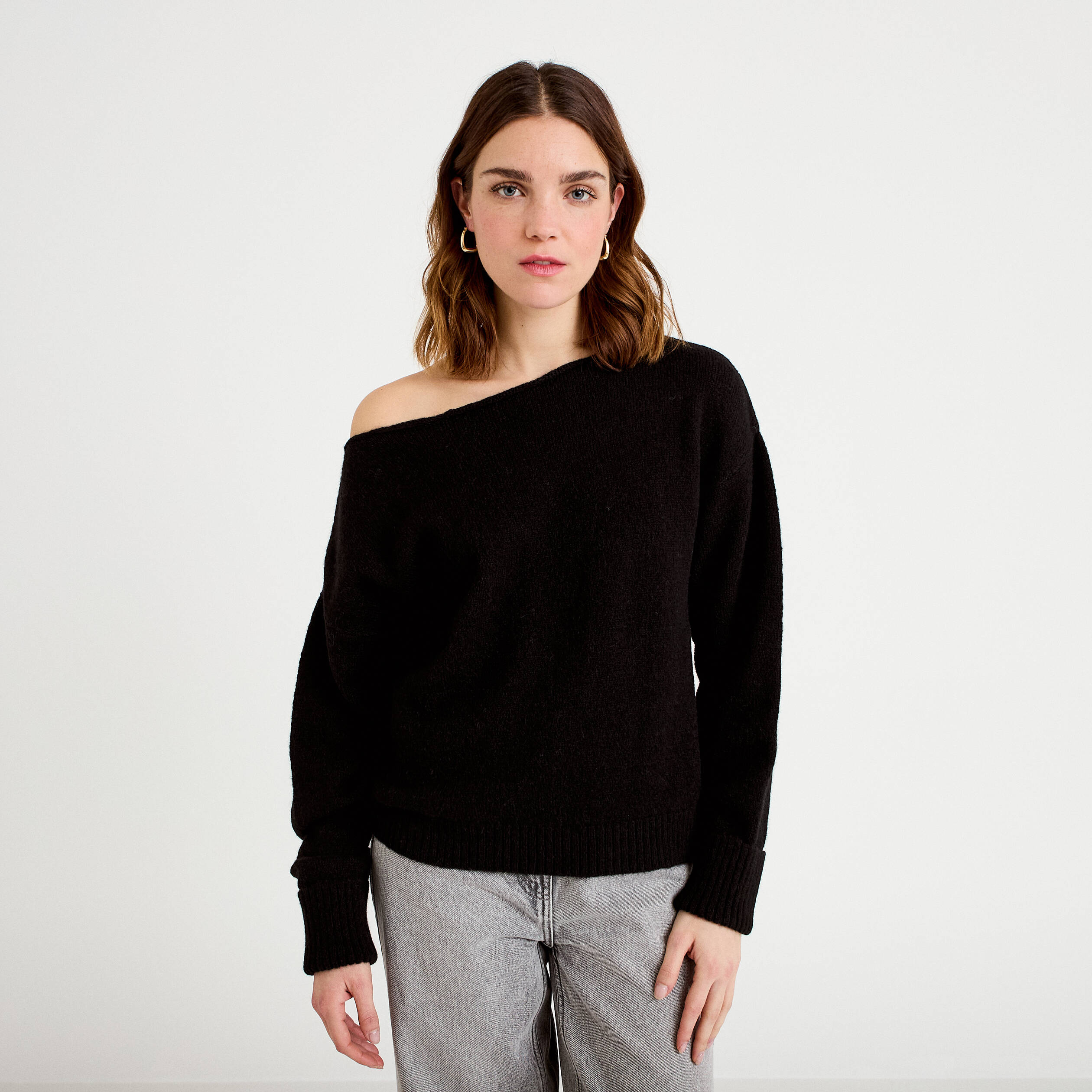 Pull col bateau noir femme