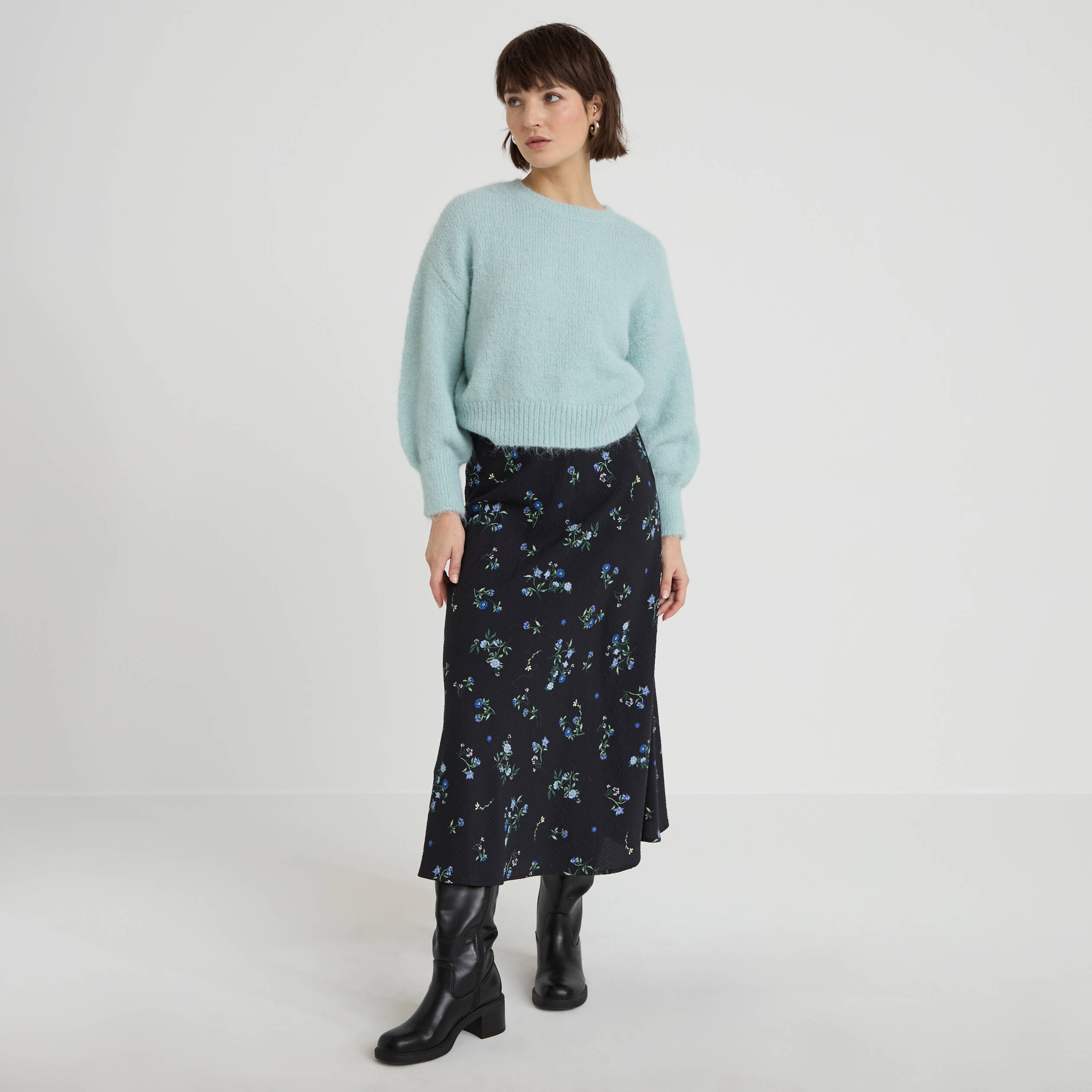 Jupe &eacute;vas&eacute;e longueur 3/4 noir femme