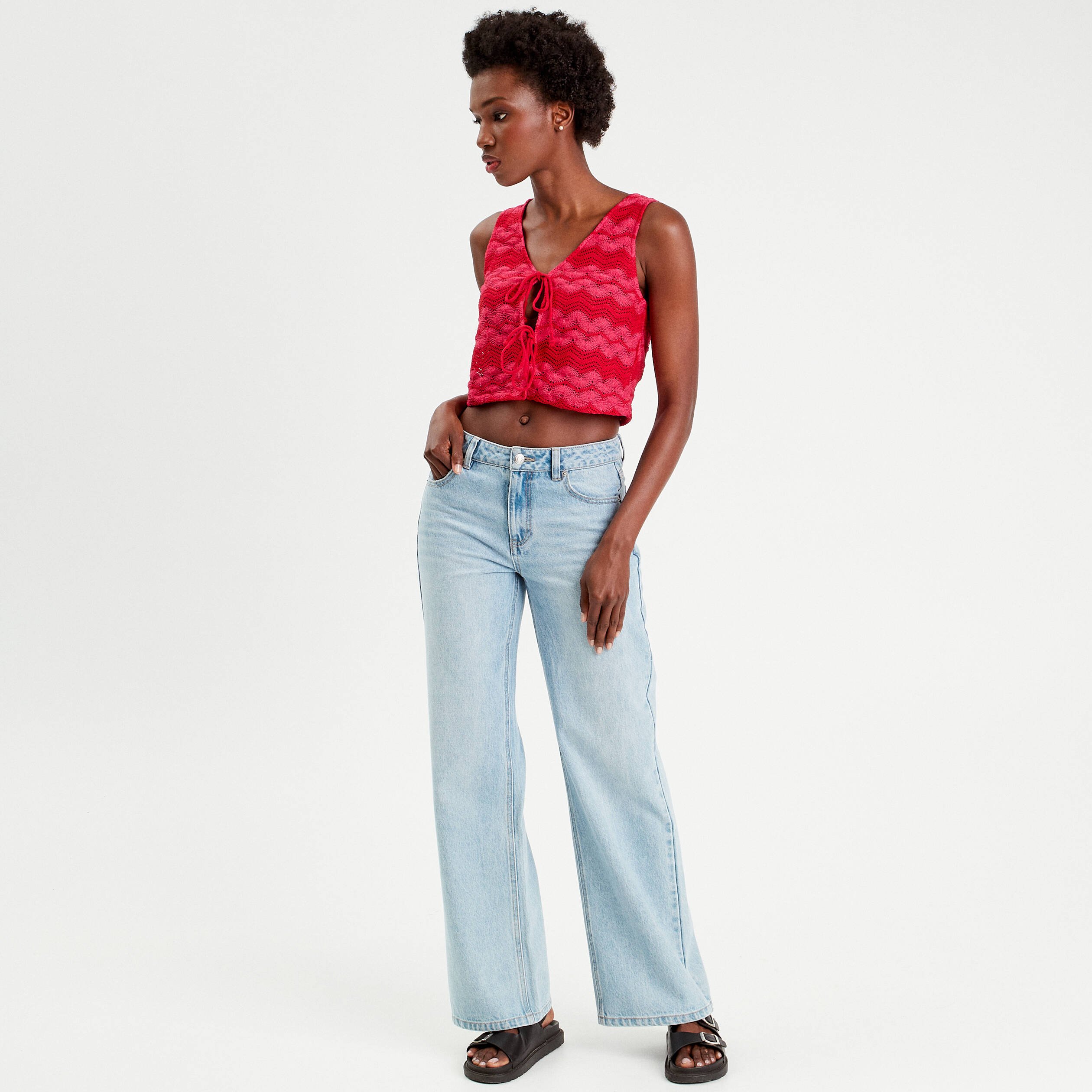 gilet cropped crochet rose fushia femme Gilet cropped crochet rose fushia femme