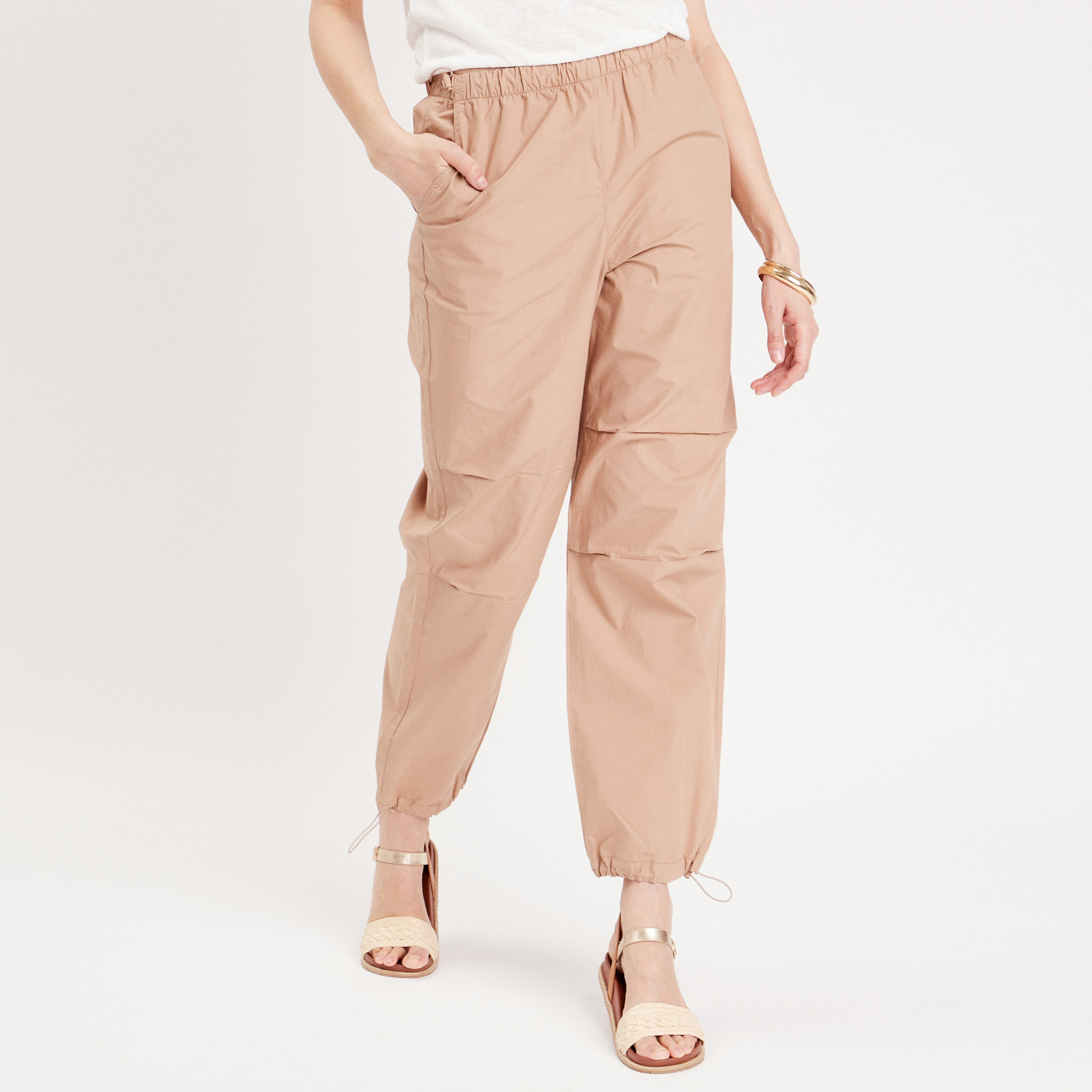 Pantalon loose lastiqu beige femme Vibs