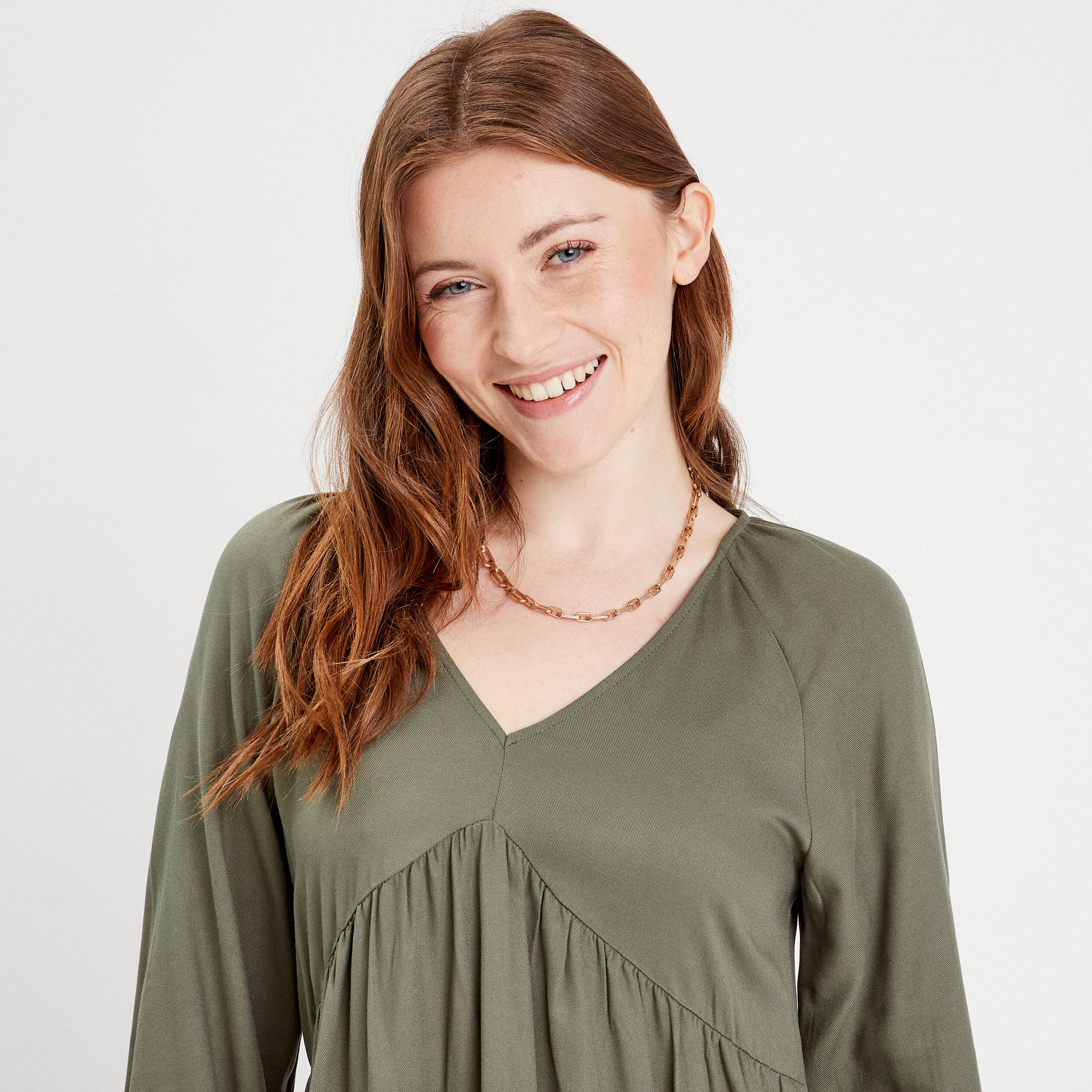 Robe longue évasée cache-coeur vert femme