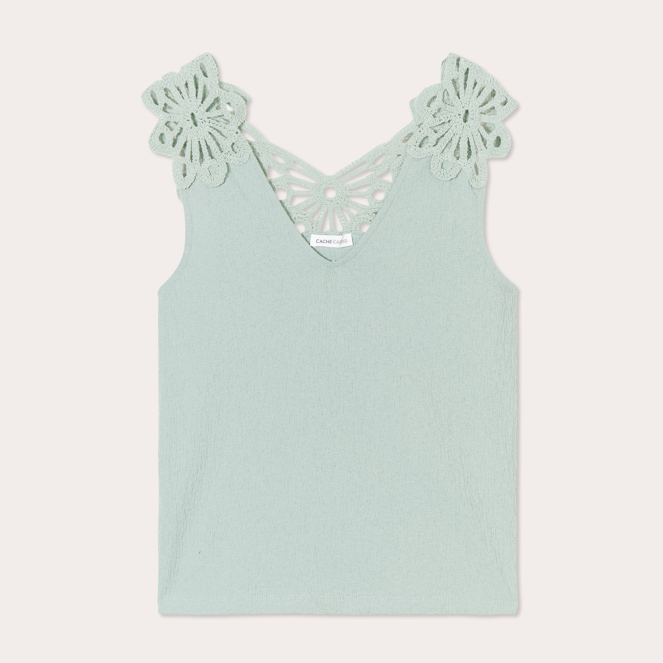 debardeur dos crochet vert olive femme Débardeur dos crochet vert olive femme