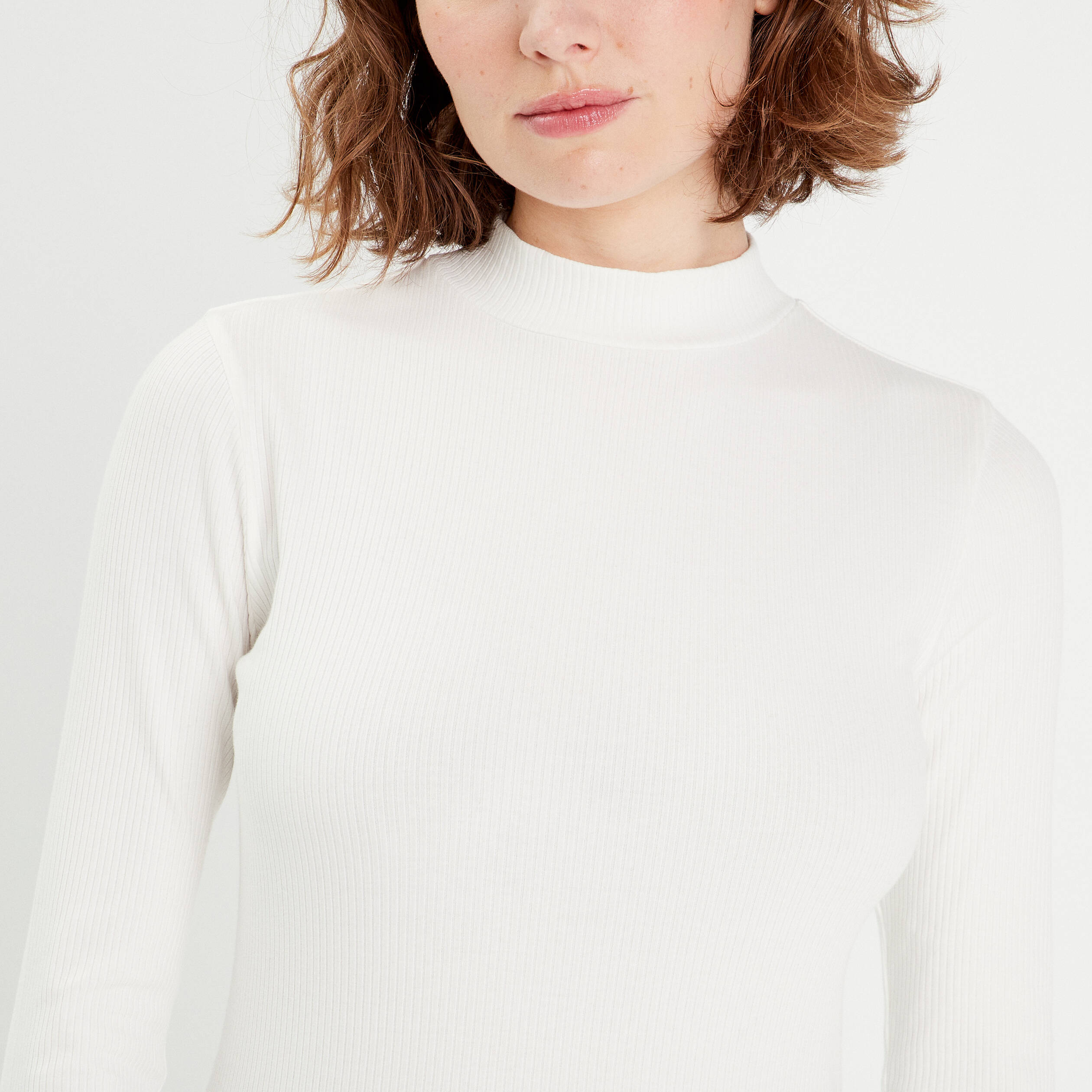 t shirt manches longues cotele ecru femme T-shirt manches longues côtelé ecru femme