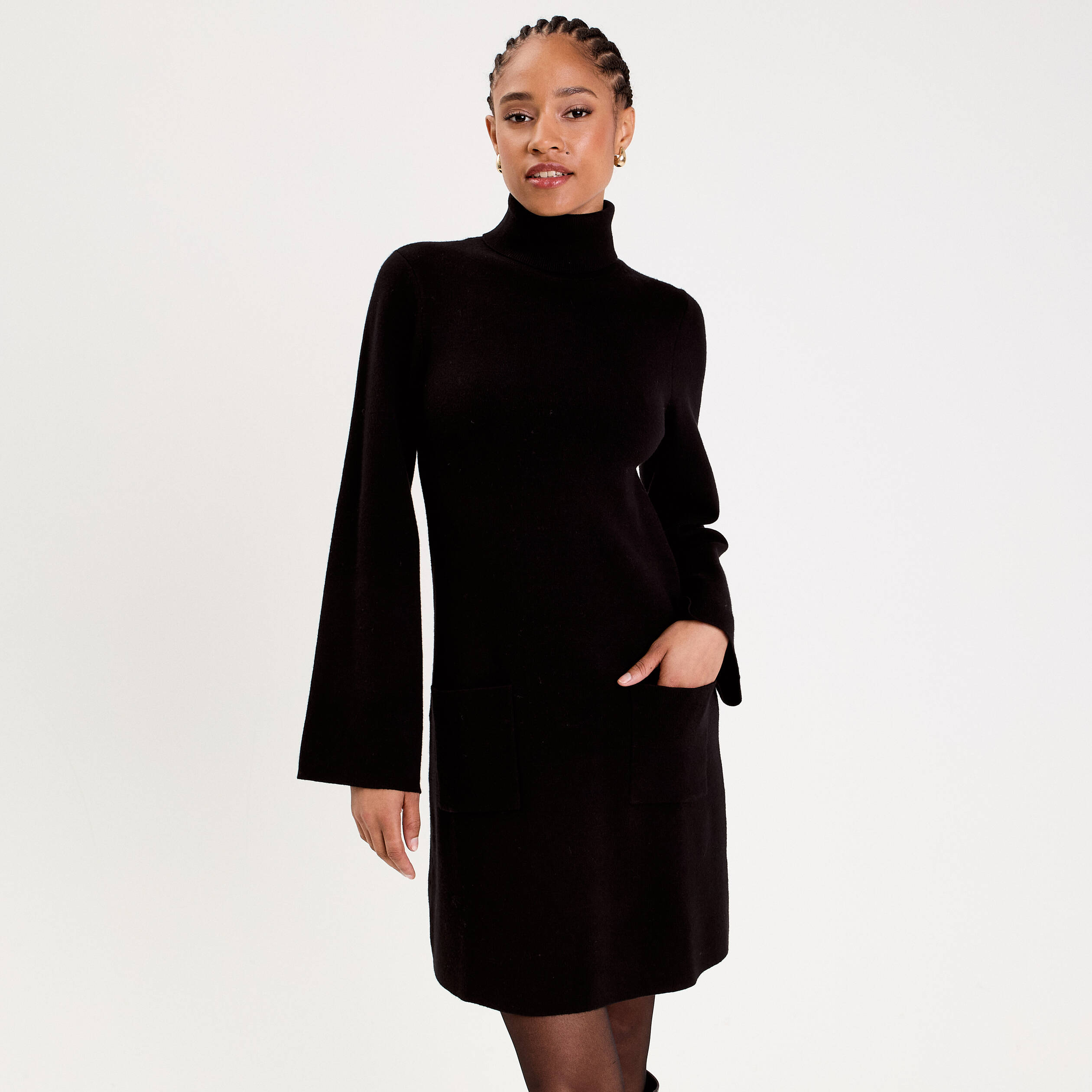 Robe Hiver Nadeer Robe Pull Femme Hiver Manche Longue Robes Casual Col Roulé Élégante Sweatshirt Irrégulière Robe Sweat Pullover Dress Pull Hiver Femme